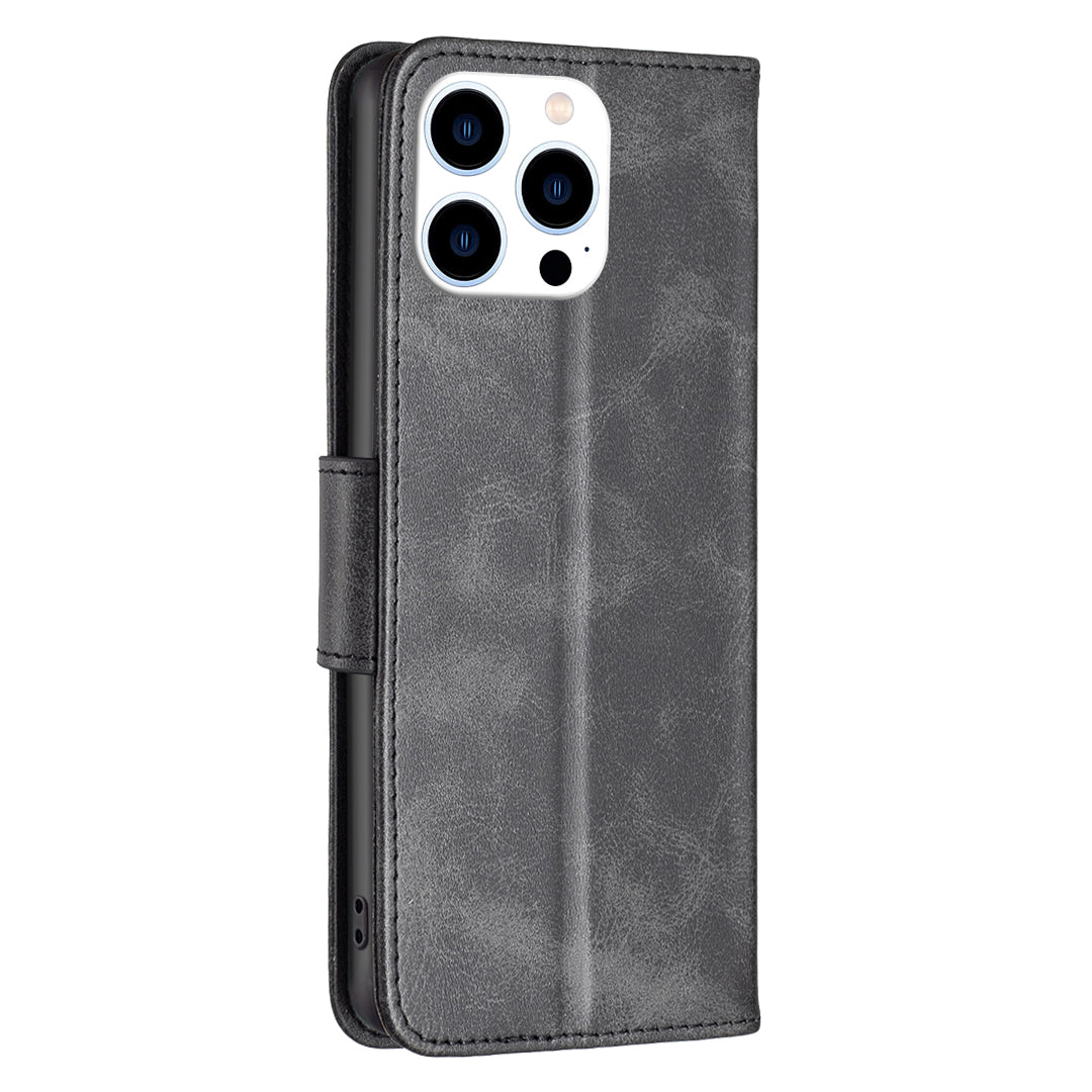 Uniqkart for iPhone 15 Pro Solid Color Phone Stand Case Shockproof Fine Textured PU Leather Wallet Cover - Black