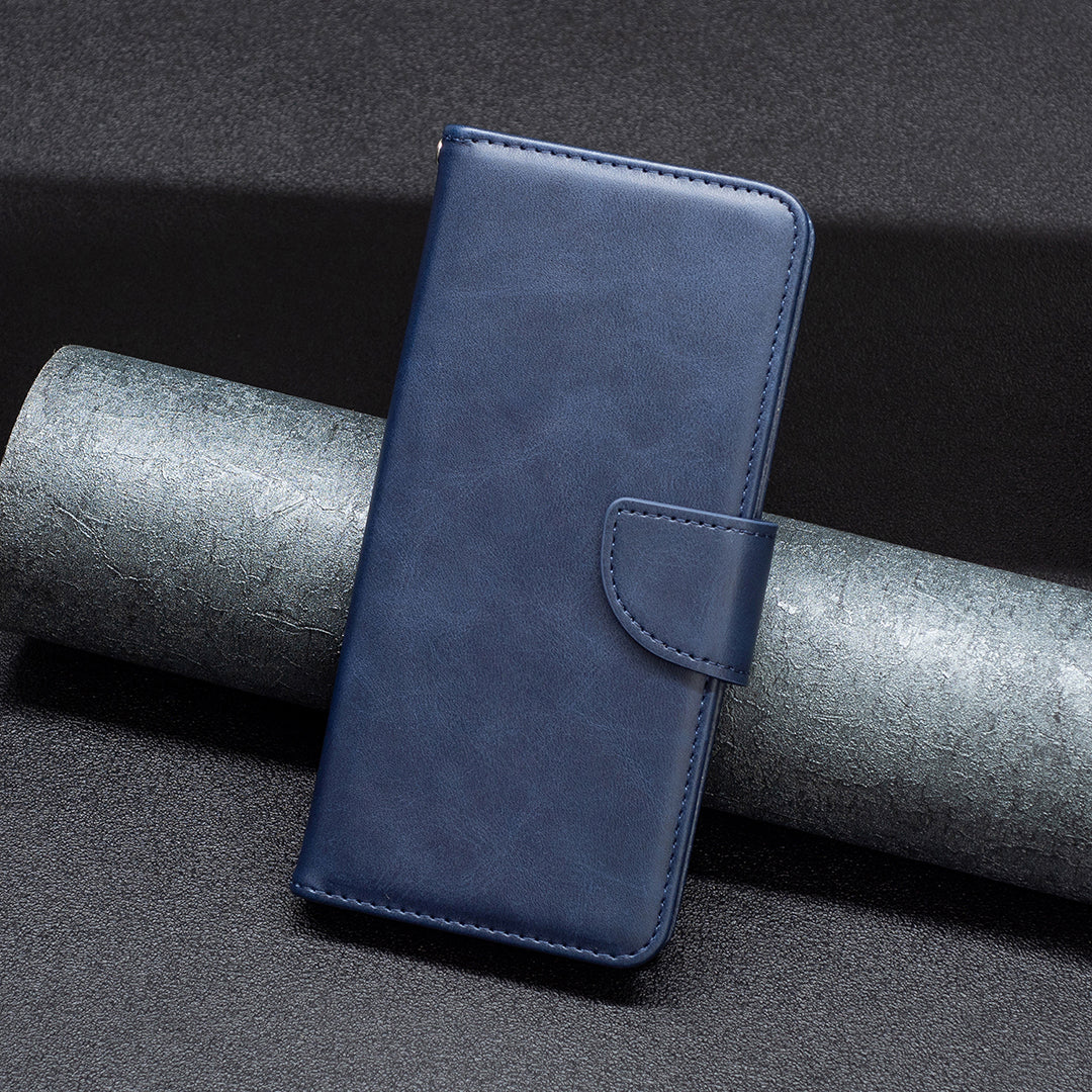 Uniqkart for iPhone 15 Pro Solid Color Phone Stand Case Shockproof Fine Textured PU Leather Wallet Cover - Blue