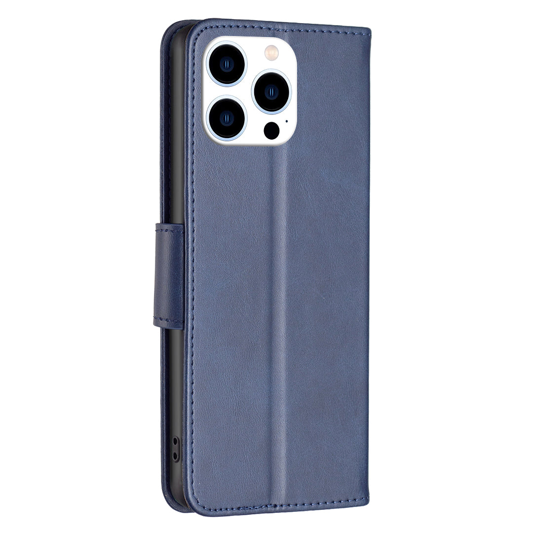 Uniqkart for iPhone 15 Pro Solid Color Phone Stand Case Shockproof Fine Textured PU Leather Wallet Cover - Blue