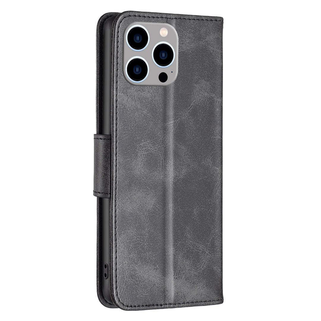 Cell Phone Case for iPhone 15 Pro Max , Stand Phone Shell Solid Color Fine Textured PU Leather Wallet Cover - Black