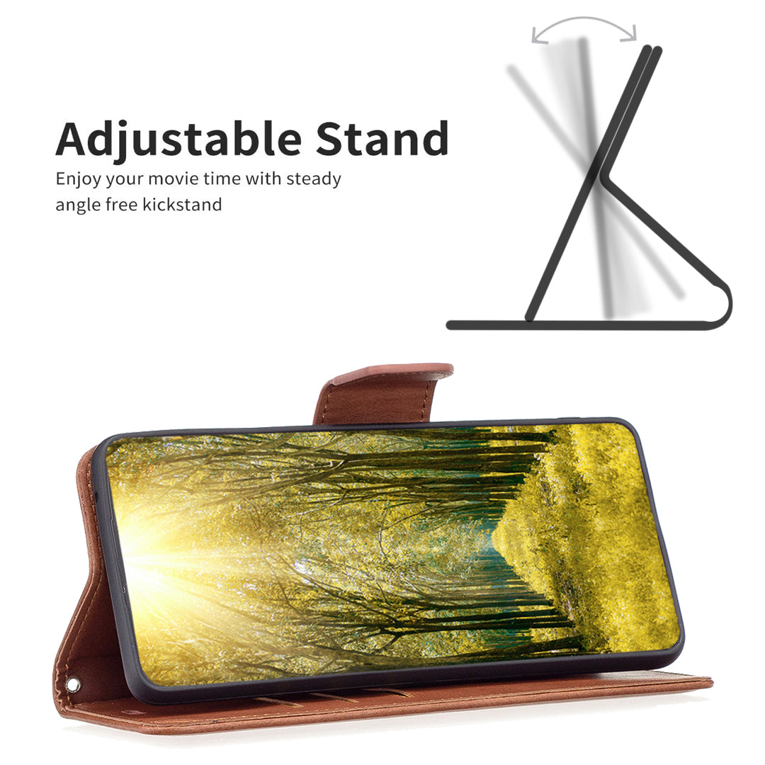 Cell Phone Case for iPhone 15 Pro Max , Stand Phone Shell Solid Color Fine Textured PU Leather Wallet Cover - Brown