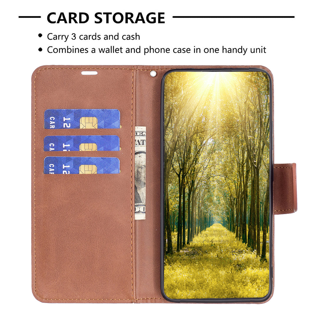 Cell Phone Case for iPhone 15 Pro Max , Stand Phone Shell Solid Color Fine Textured PU Leather Wallet Cover - Brown