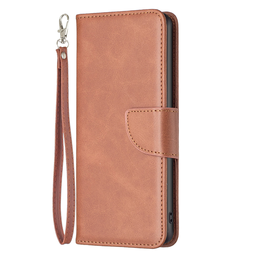 Cell Phone Case for iPhone 15 Pro Max , Stand Phone Shell Solid Color Fine Textured PU Leather Wallet Cover - Brown