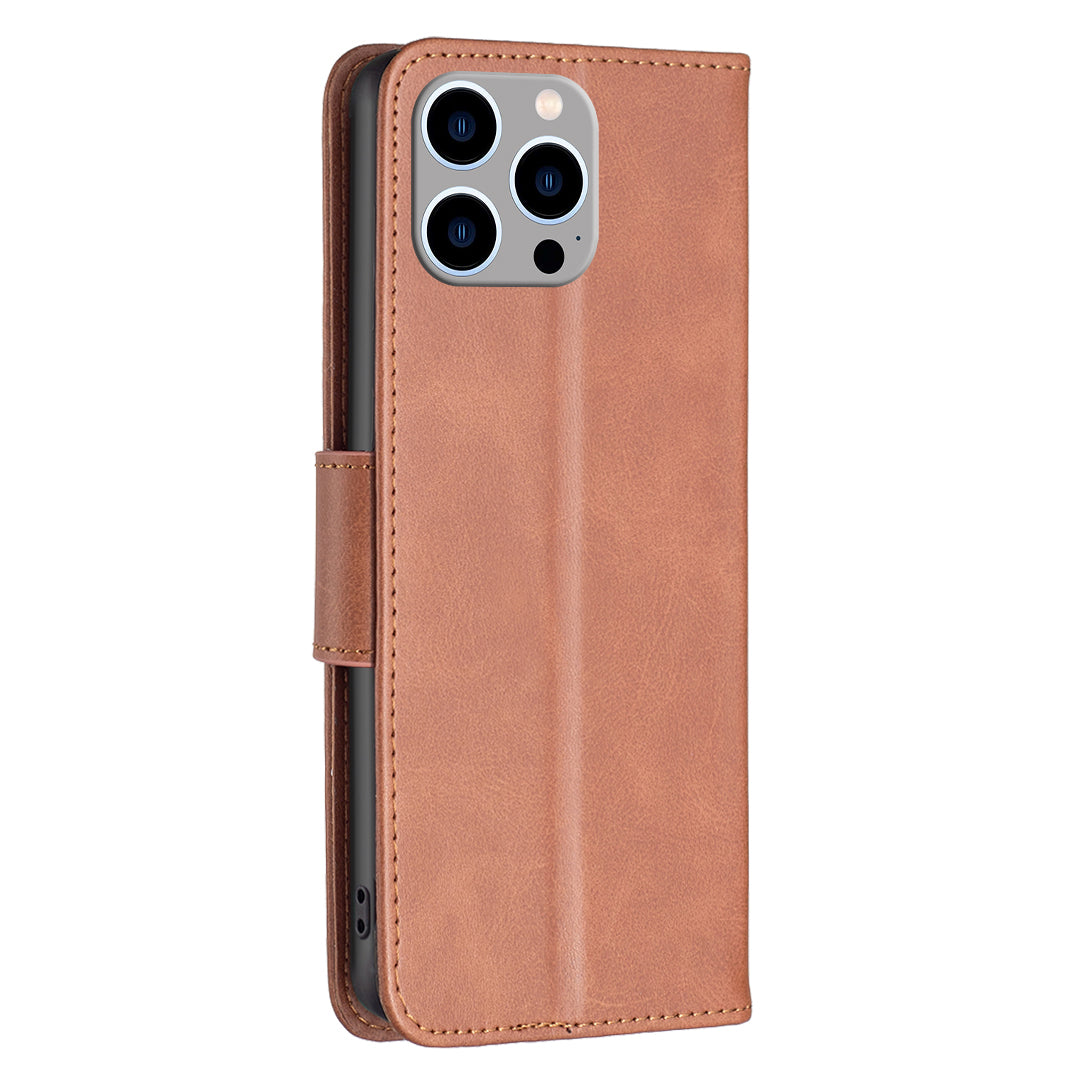 Cell Phone Case for iPhone 15 Pro Max , Stand Phone Shell Solid Color Fine Textured PU Leather Wallet Cover - Brown