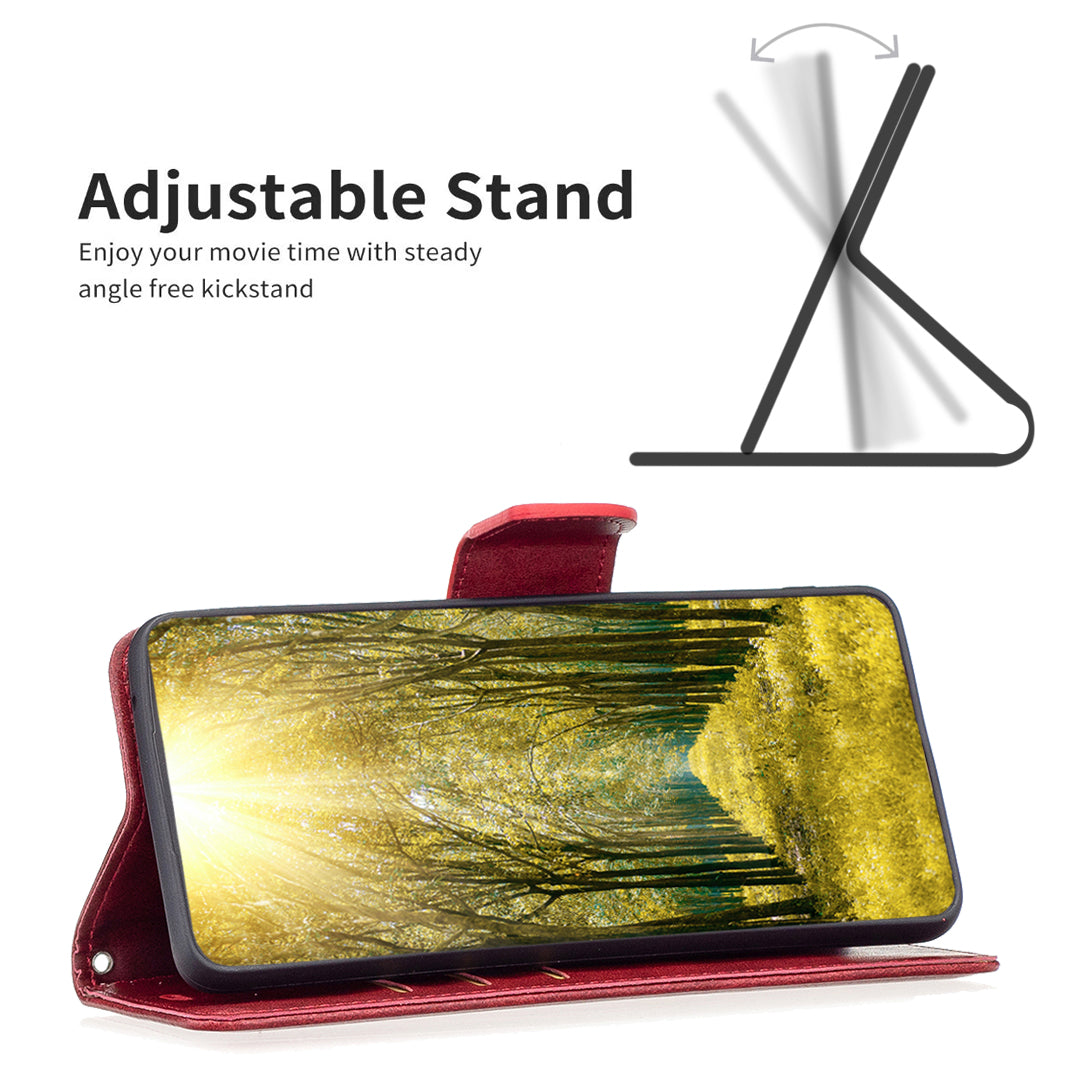 Cell Phone Case for iPhone 15 Pro Max , Stand Phone Shell Solid Color Fine Textured PU Leather Wallet Cover - Red
