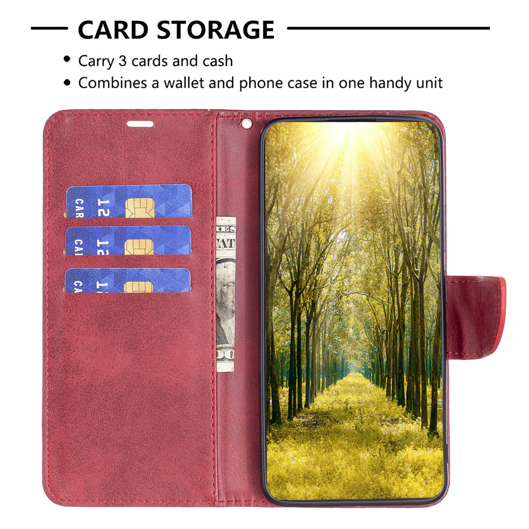 Cell Phone Case for iPhone 15 Pro Max , Stand Phone Shell Solid Color Fine Textured PU Leather Wallet Cover - Red