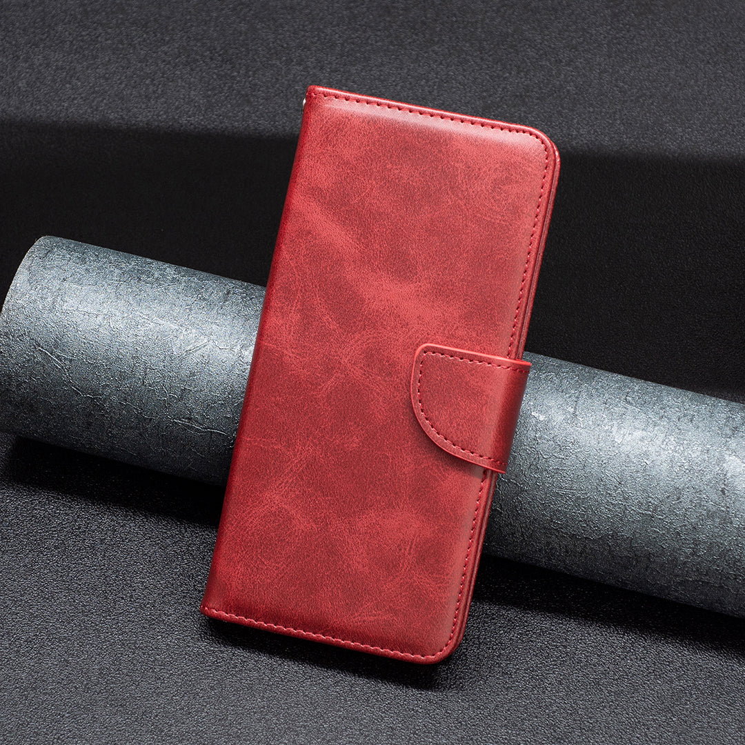Cell Phone Case for iPhone 15 Pro Max , Stand Phone Shell Solid Color Fine Textured PU Leather Wallet Cover - Red