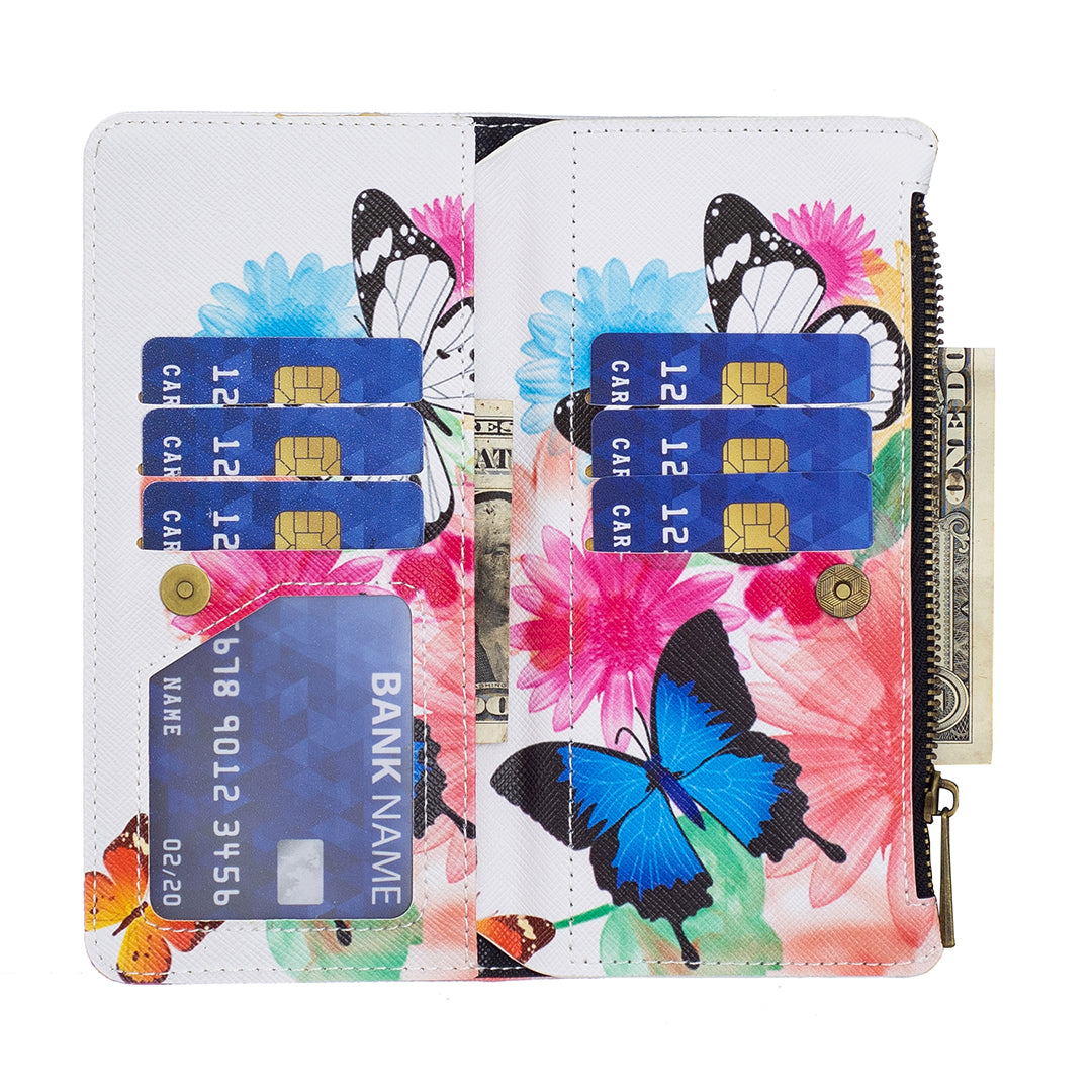 BF03 Zipper Pocket Leather Case for iPhone 15 Pro , Pattern Printing Stand Wallet Phone Cover - Two Butterflies