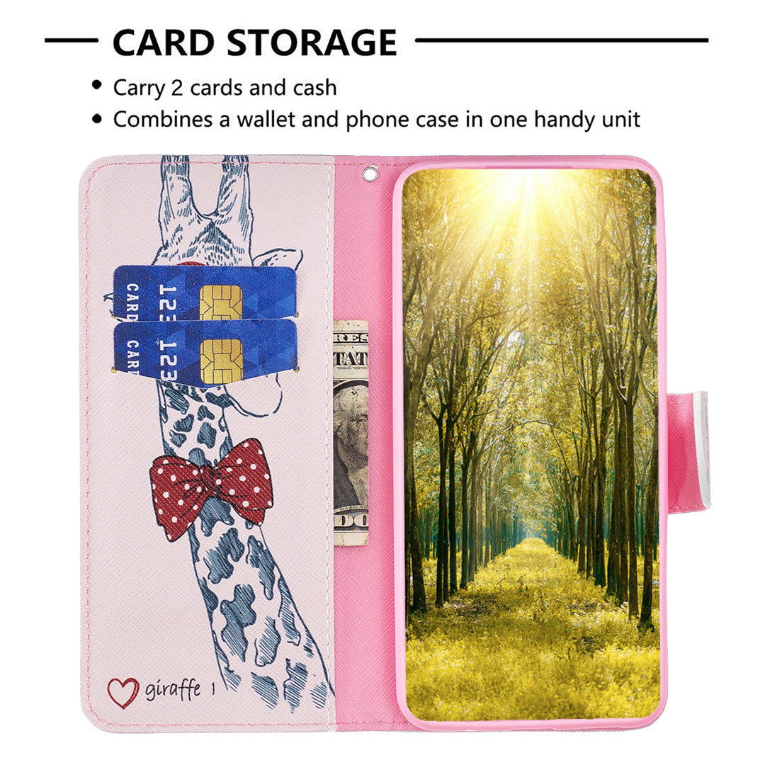 PU Leather Pattern Printing Wallet Case for iPhone 15 Pro , Stand Anti-drop Phone Cover - Giraffe