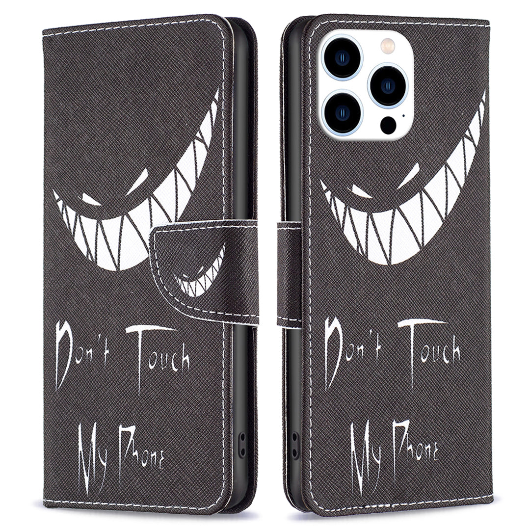 PU Leather Pattern Printing Wallet Case for iPhone 15 Pro , Stand Anti-drop Phone Cover - Don't Touch My Phone