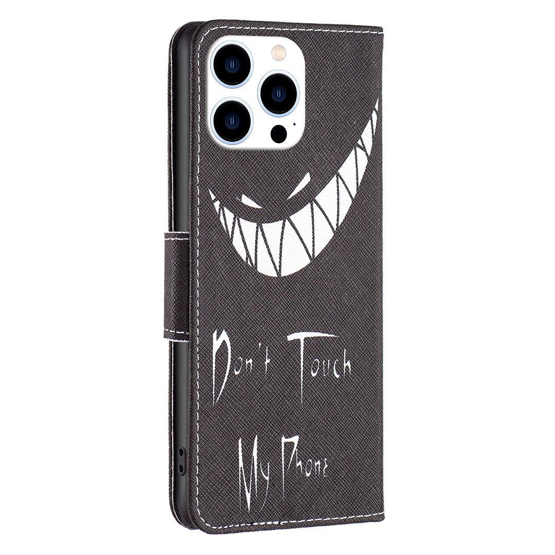 PU Leather Pattern Printing Wallet Case for iPhone 15 Pro , Stand Anti-drop Phone Cover - Don't Touch My Phone