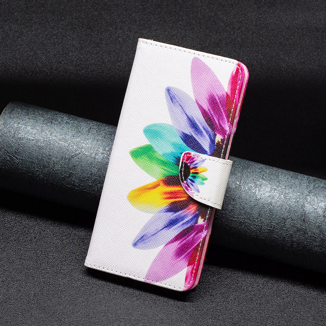 PU Leather Pattern Printing Wallet Case for iPhone 15 Pro , Stand Anti-drop Phone Cover - Sunflower