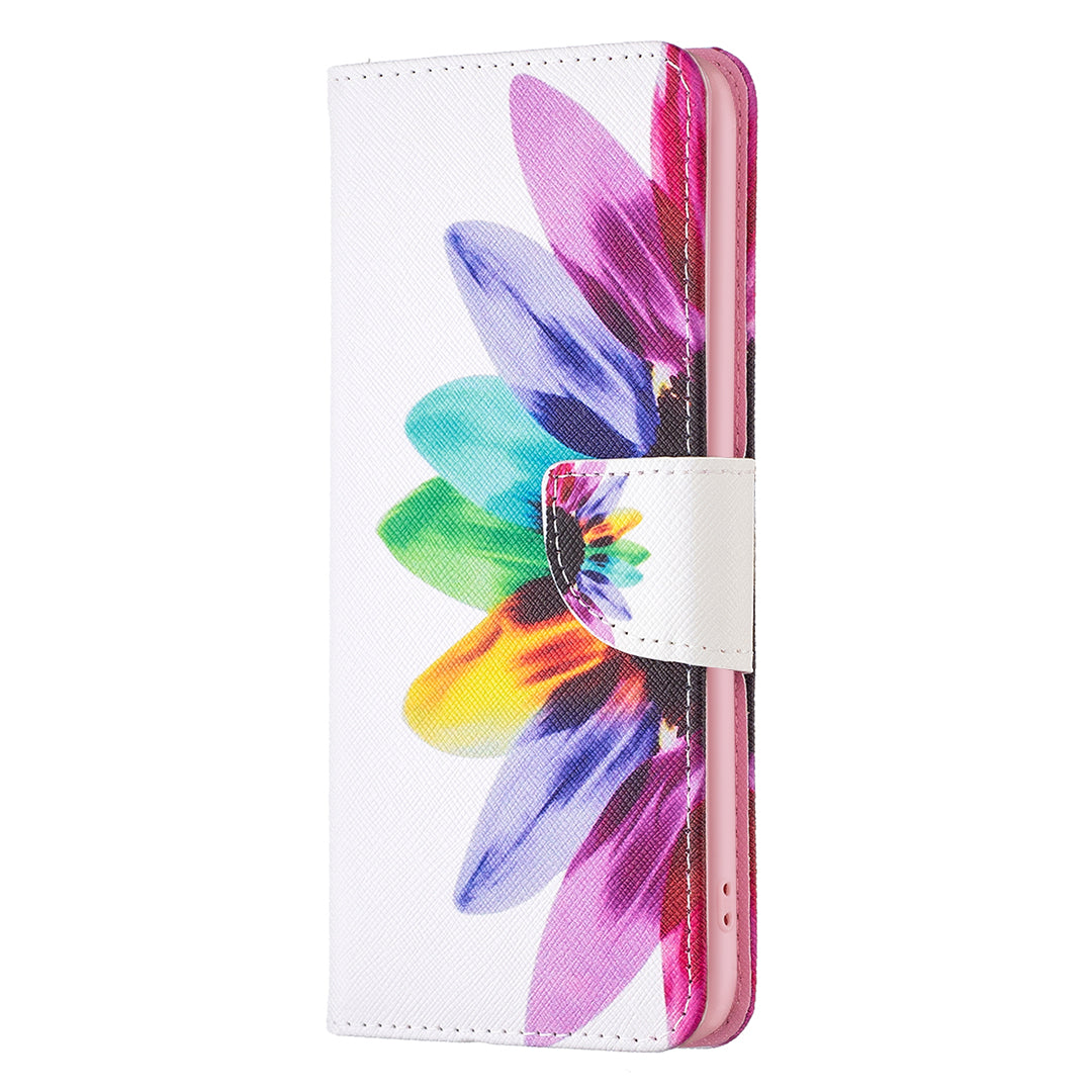 PU Leather Pattern Printing Wallet Case for iPhone 15 Pro , Stand Anti-drop Phone Cover - Sunflower