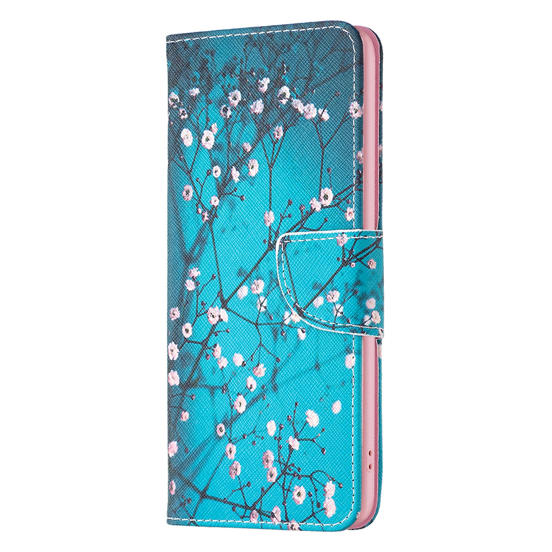 Pattern Printing Phone Leather Case for iPhone 15 Plus , Stand Wallet Full Protection Cover - Plum Blossom