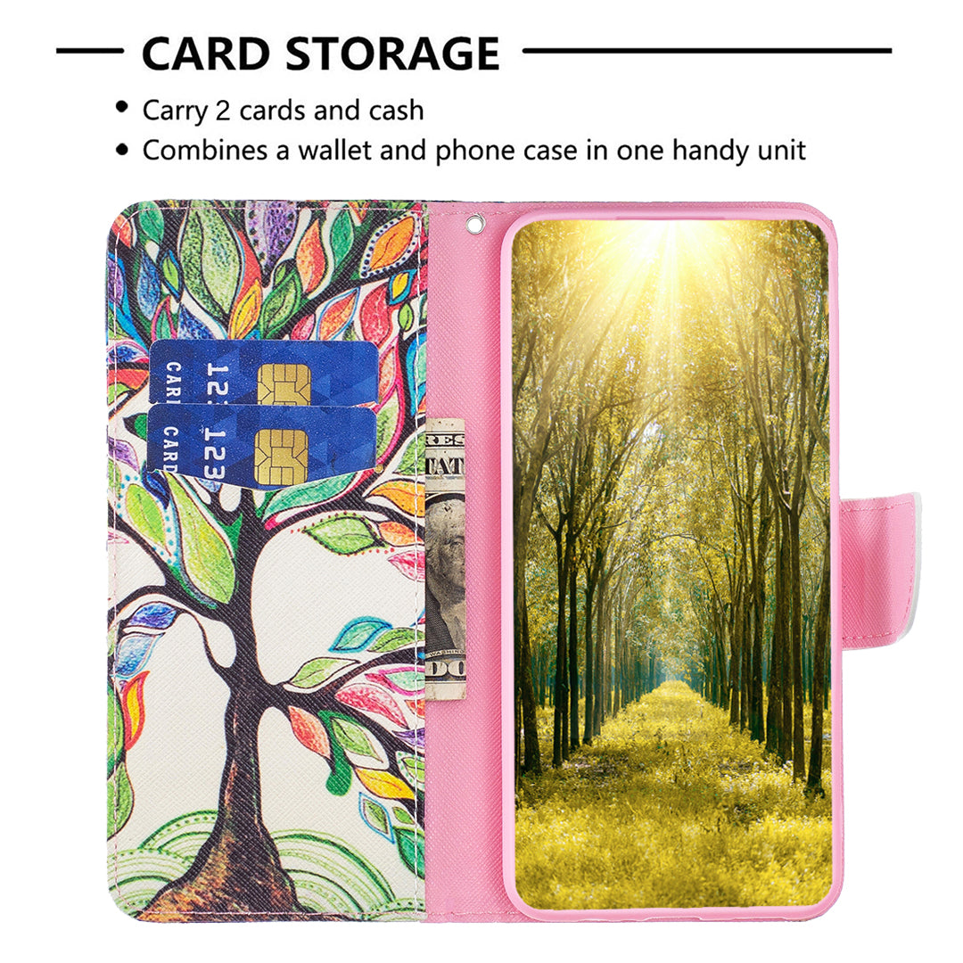 Stand Wallet Phone Case for iPhone 15 , Pattern Printing PU Leather + TPU Phone Cover - Life Tree