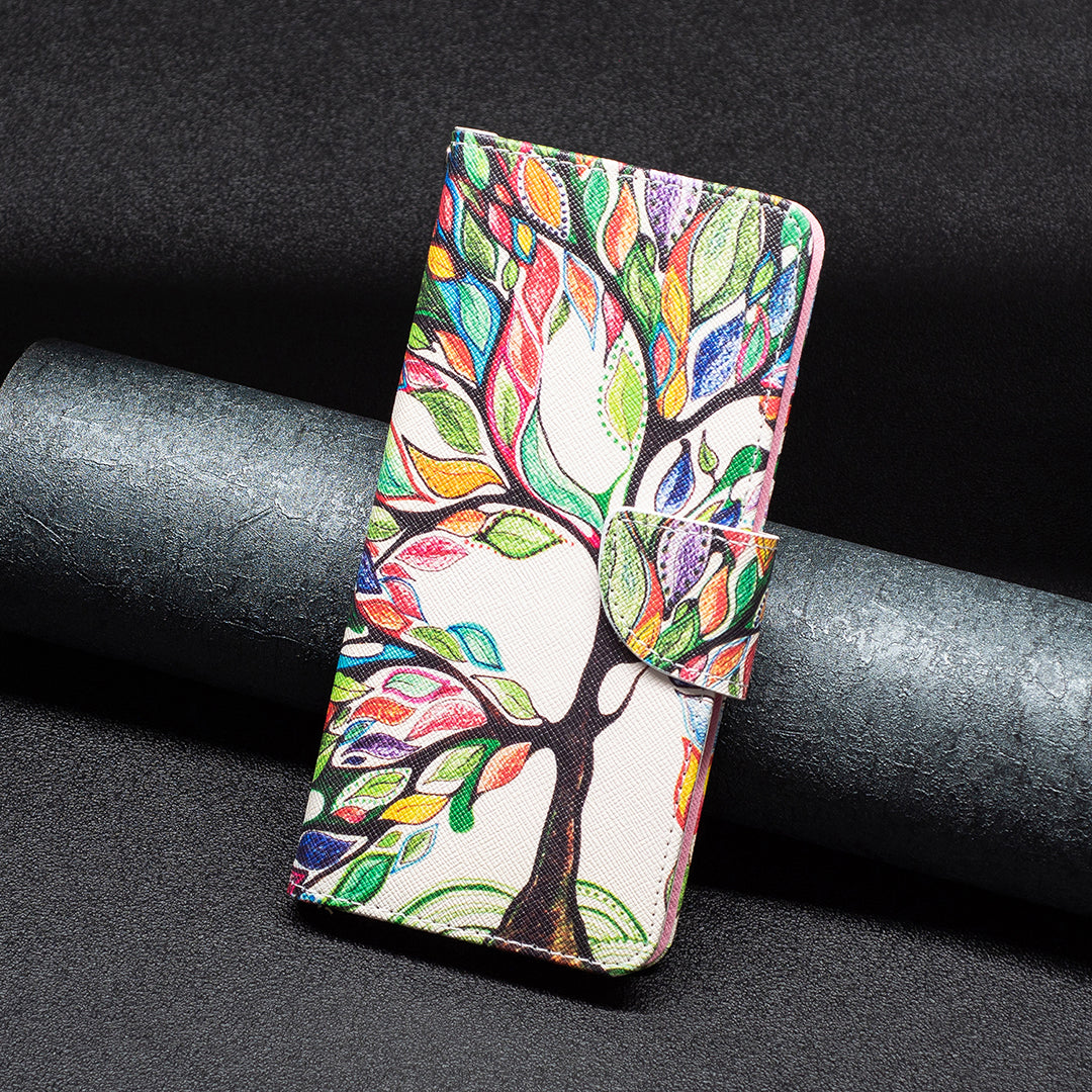 Stand Wallet Phone Case for iPhone 15 , Pattern Printing PU Leather + TPU Phone Cover - Life Tree