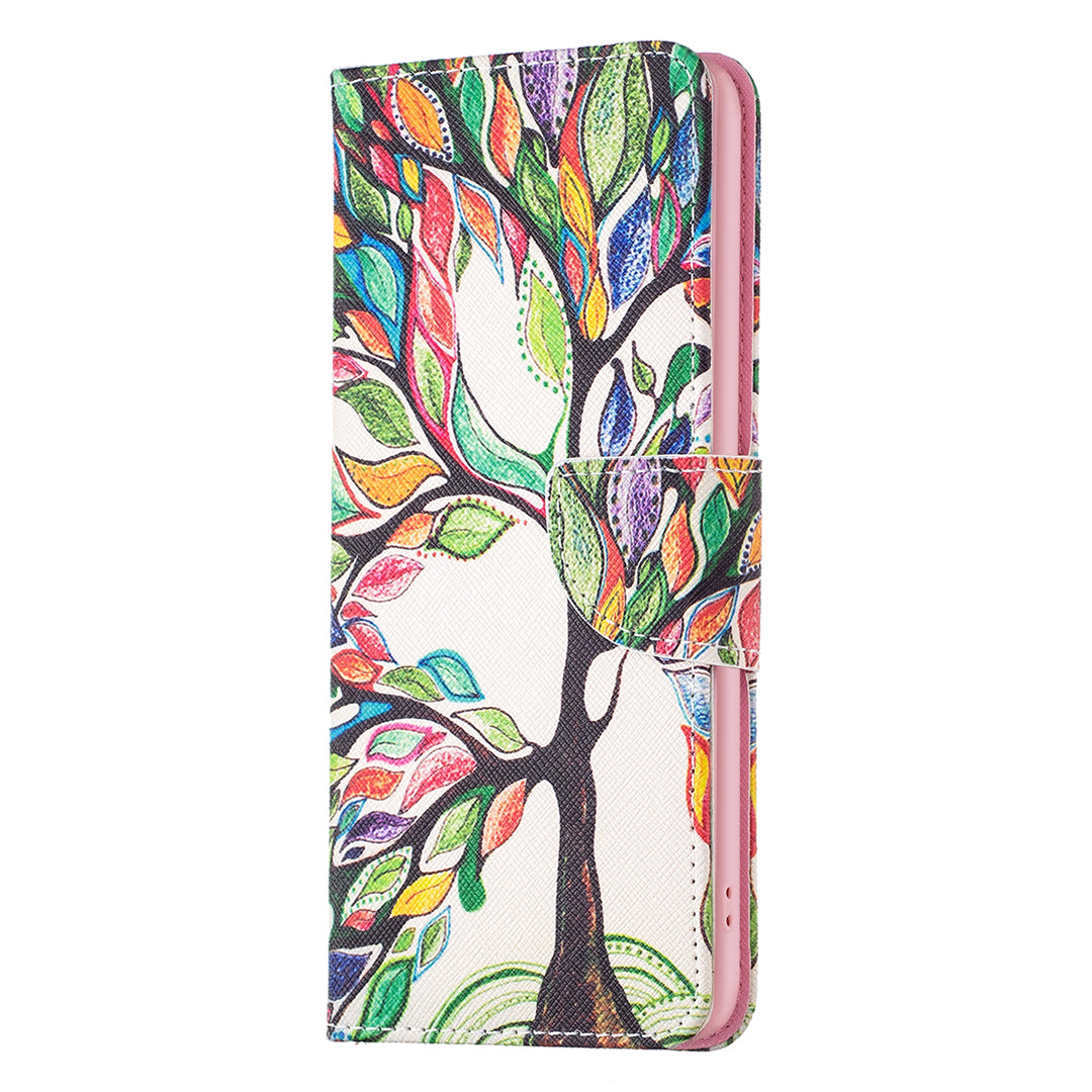 Stand Wallet Phone Case for iPhone 15 , Pattern Printing PU Leather + TPU Phone Cover - Life Tree