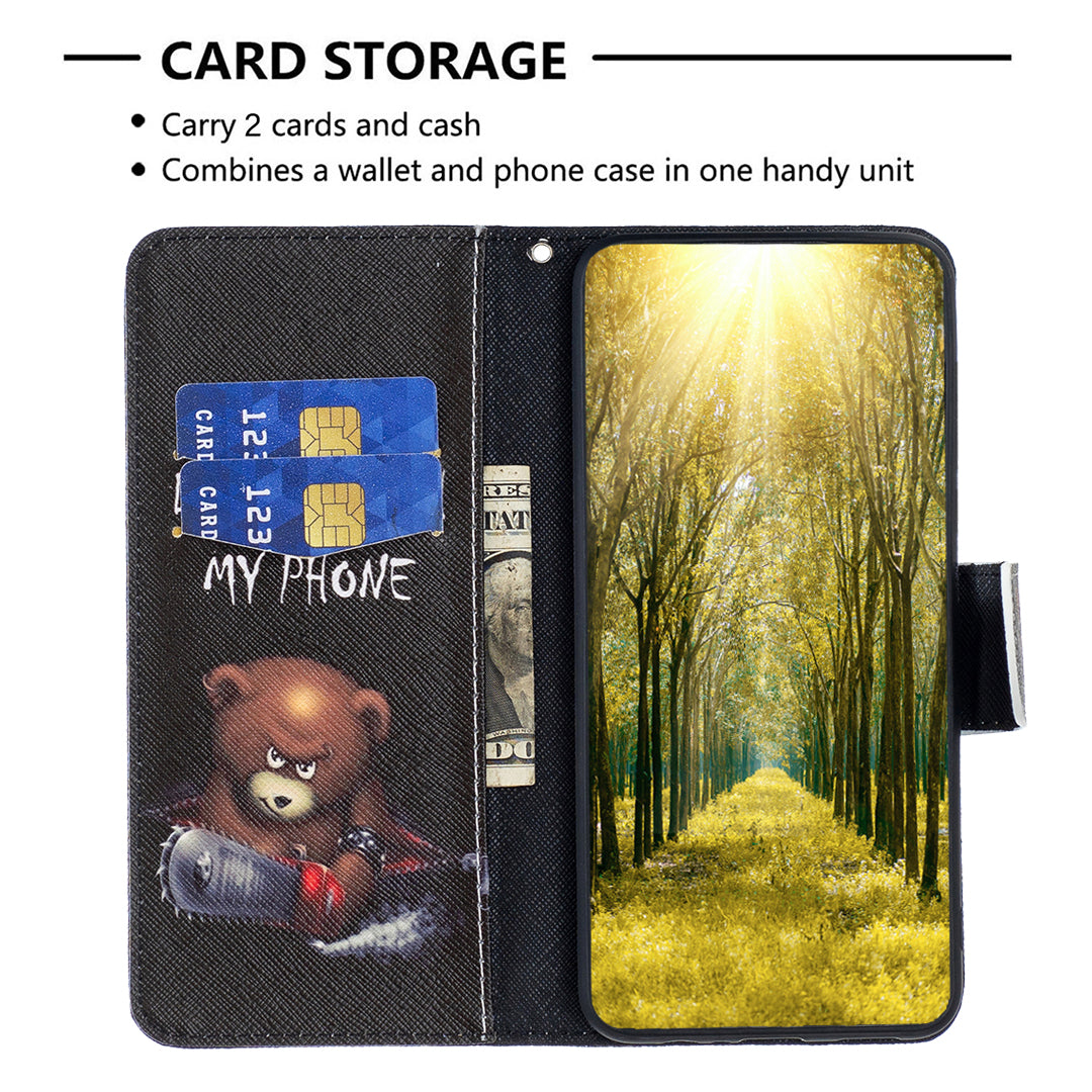 Wallet PU Leather Phone Case for iPhone 15 Pro Max , Pattern Printing Phone Stand Cover - Bear