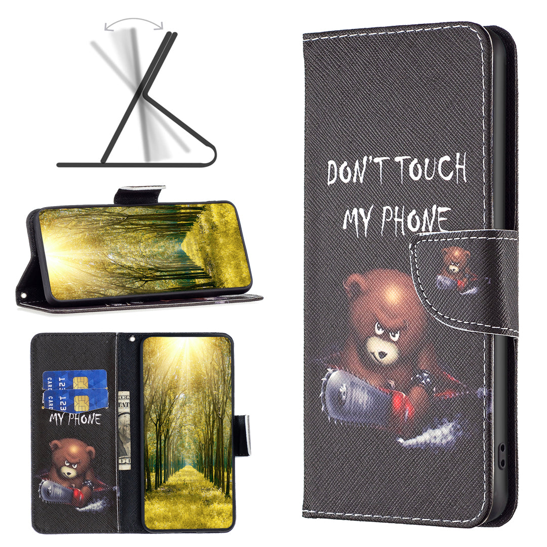Wallet PU Leather Phone Case for iPhone 15 Pro Max , Pattern Printing Phone Stand Cover - Bear