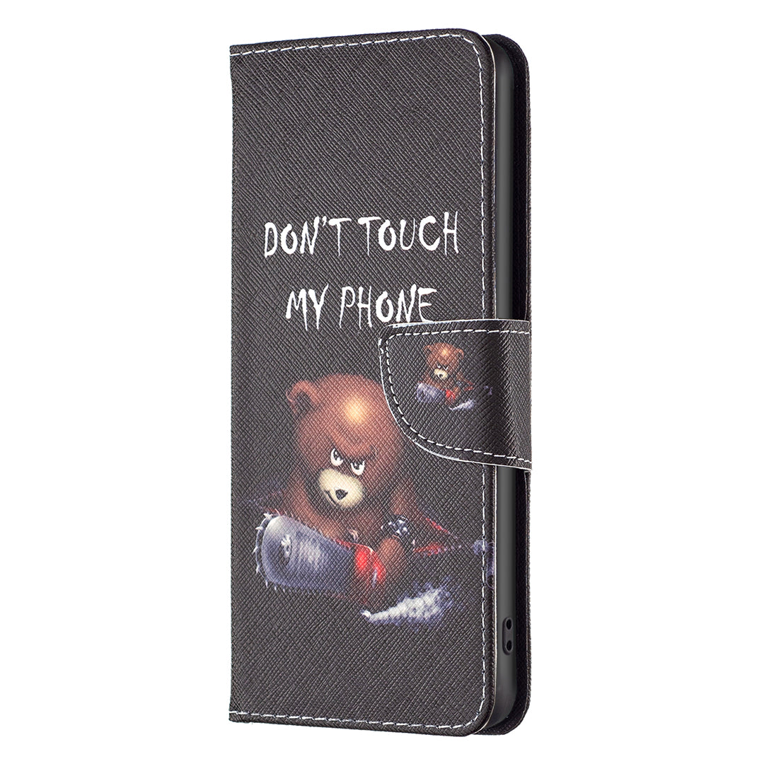 Wallet PU Leather Phone Case for iPhone 15 Pro Max , Pattern Printing Phone Stand Cover - Bear