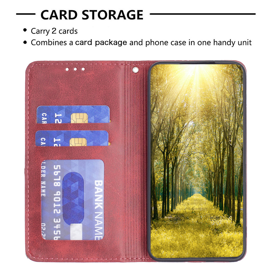 Uniqkart for iPhone 15 Pro Max Stand Leather Phone Cover Card Holder Shell Imprinted Line Cell Phone Case - Red