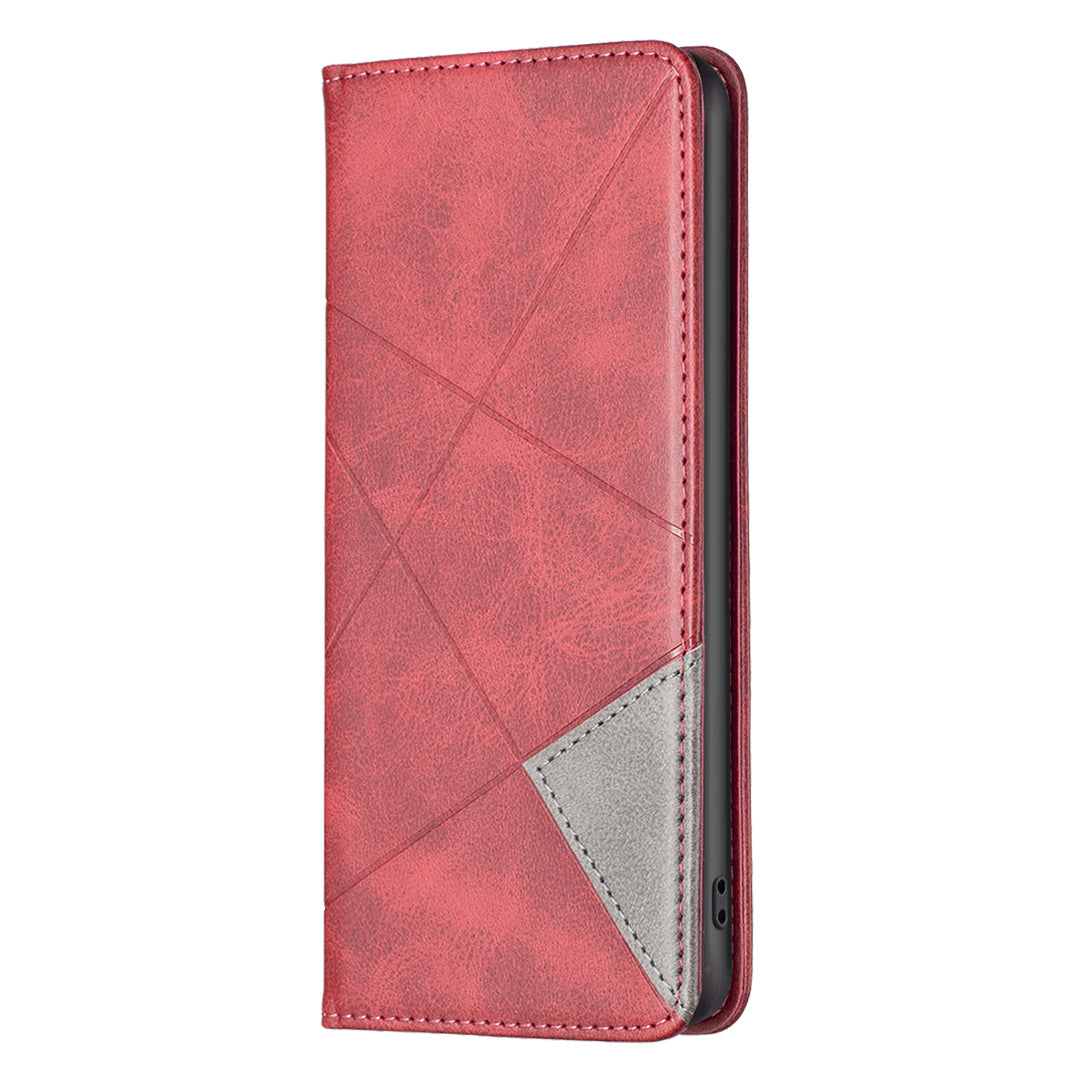 Uniqkart for iPhone 15 Pro Max Stand Leather Phone Cover Card Holder Shell Imprinted Line Cell Phone Case - Red