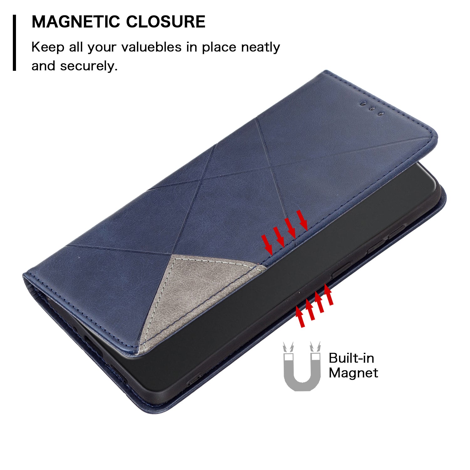 Uniqkart for iPhone 15 Pro Max Stand Leather Phone Cover Card Holder Shell Imprinted Line Cell Phone Case - Blue