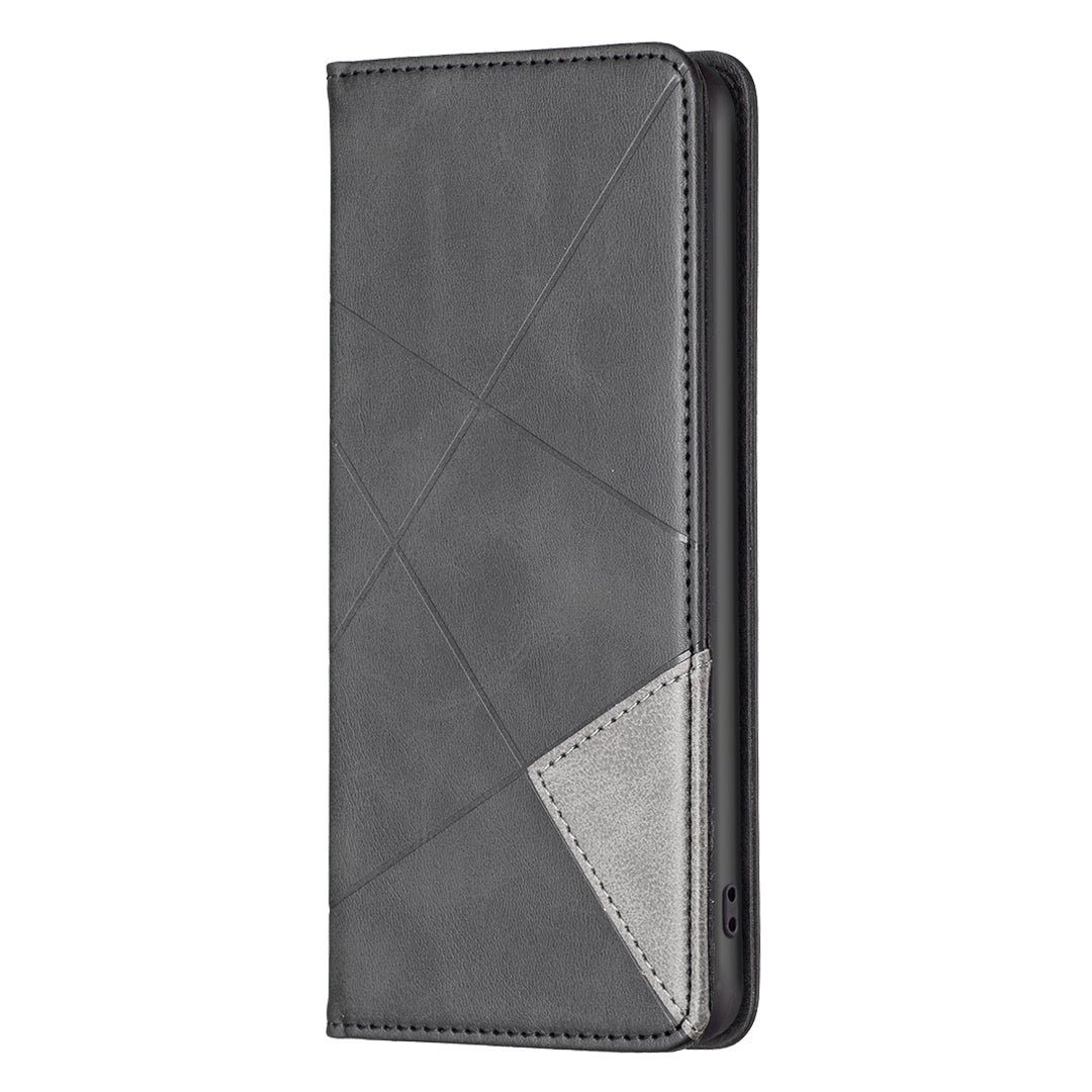 Uniqkart for iPhone 15 Pro Imprinted Line Cell Phone Case Stand Card Holder Shell Leather Phone Cover - Black