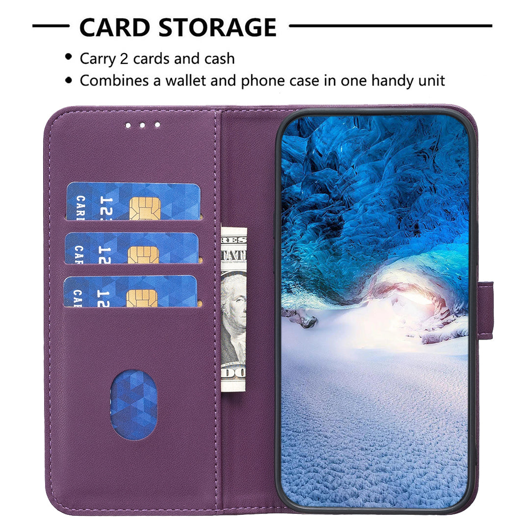Binfen Color BF17 For iPhone 15 Plus TPU+PU Leather Phone Cover Stand Design Wallet Case - Dark Purple