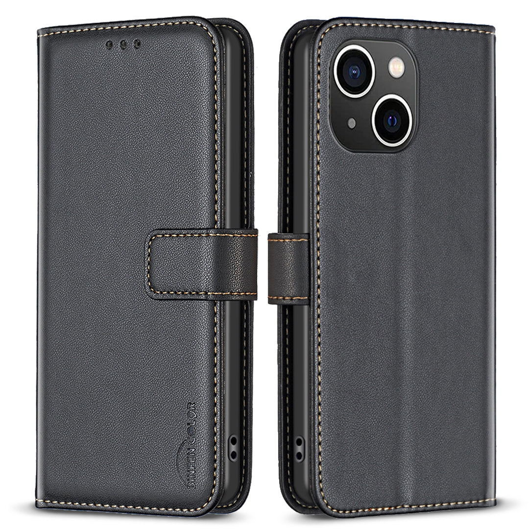 Binfen Color BF17 For iPhone 15 Plus TPU+PU Leather Phone Cover Stand Design Wallet Case - Black