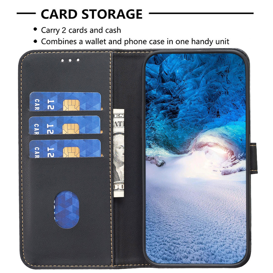 Binfen Color BF17 For iPhone 15 Plus TPU+PU Leather Phone Cover Stand Design Wallet Case - Black