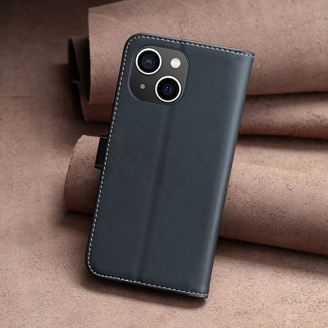 Binfen Color BF17 For iPhone 15 Plus TPU+PU Leather Phone Cover Stand Design Wallet Case - Black