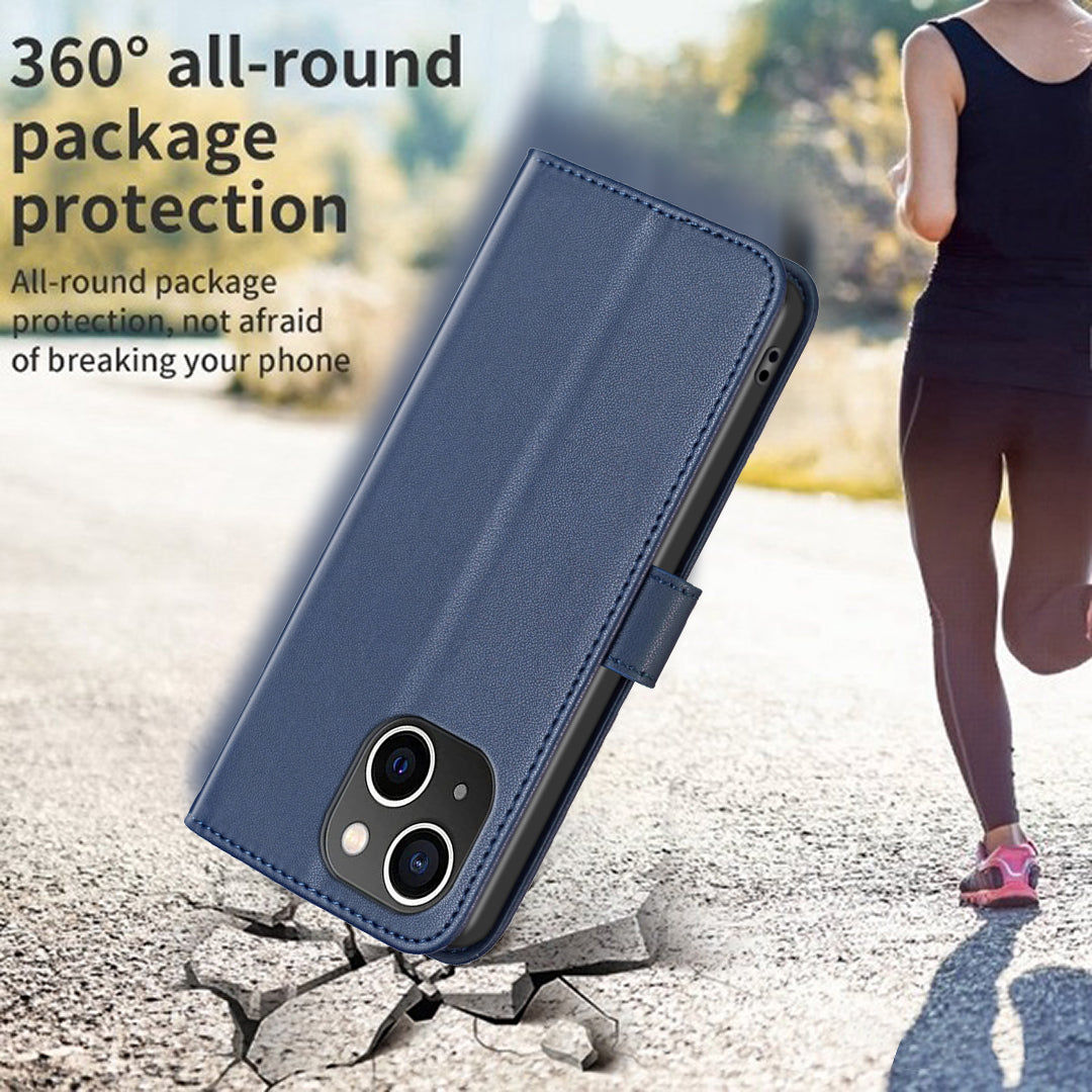 Binfen Color BF17 For iPhone 15 Plus TPU+PU Leather Phone Cover Stand Design Wallet Case - Blue