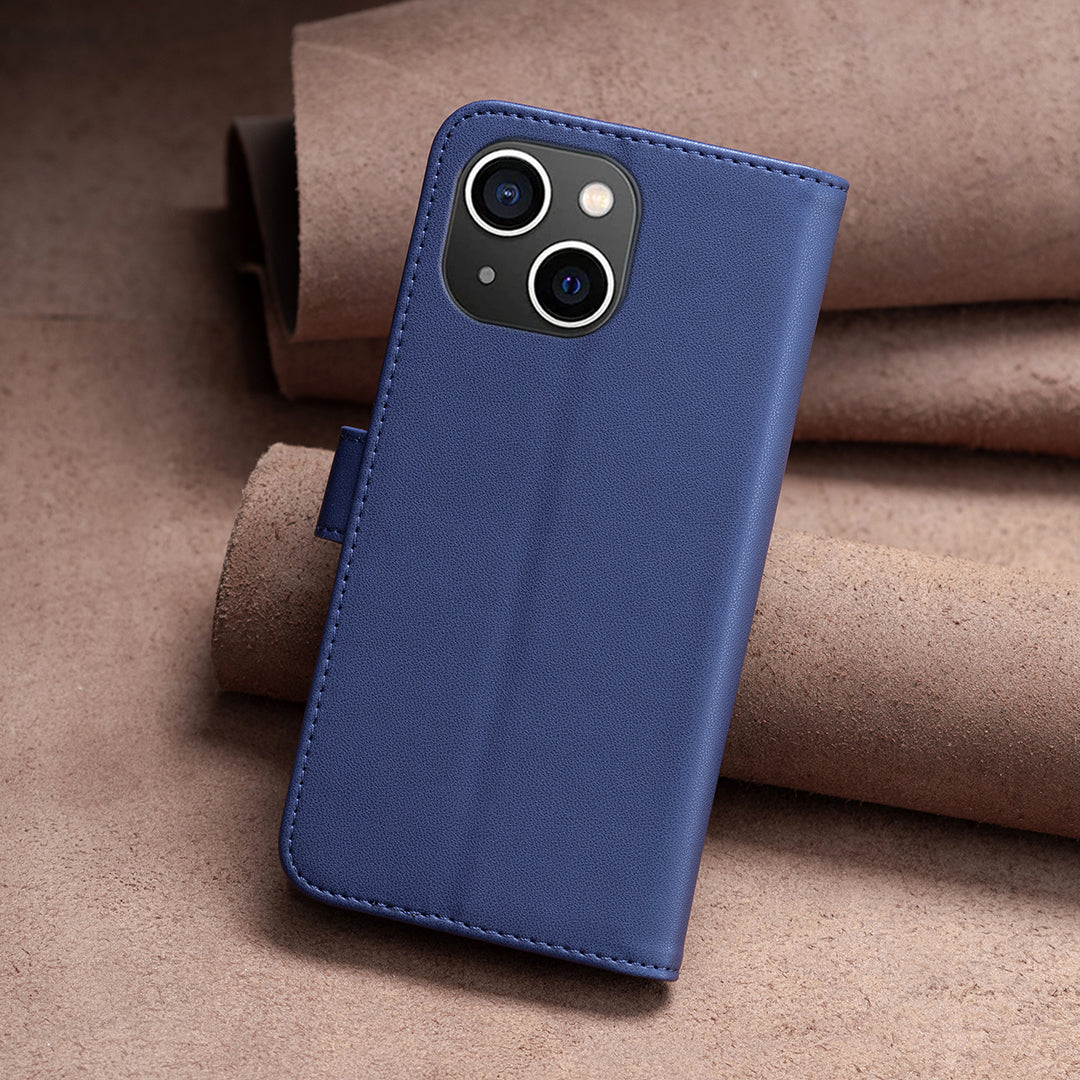 Binfen Color BF17 For iPhone 15 Plus TPU+PU Leather Phone Cover Stand Design Wallet Case - Blue