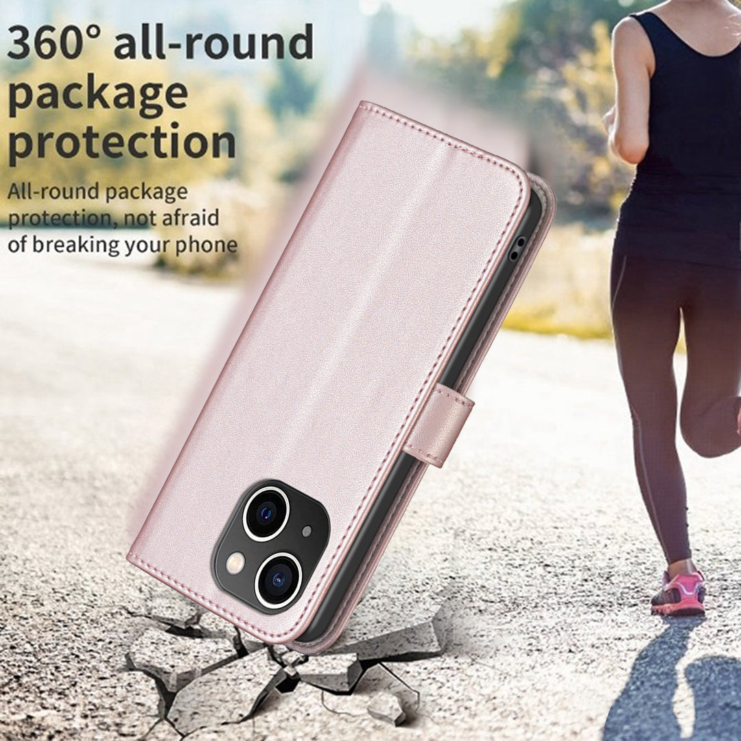 Binfen Color BF17 For iPhone 15 Plus TPU+PU Leather Phone Cover Stand Design Wallet Case - Rose Gold