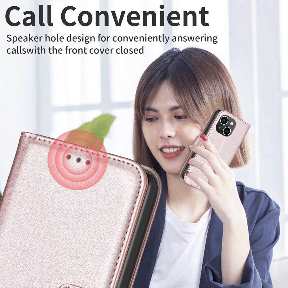 Binfen Color BF17 For iPhone 15 Plus TPU+PU Leather Phone Cover Stand Design Wallet Case - Rose Gold