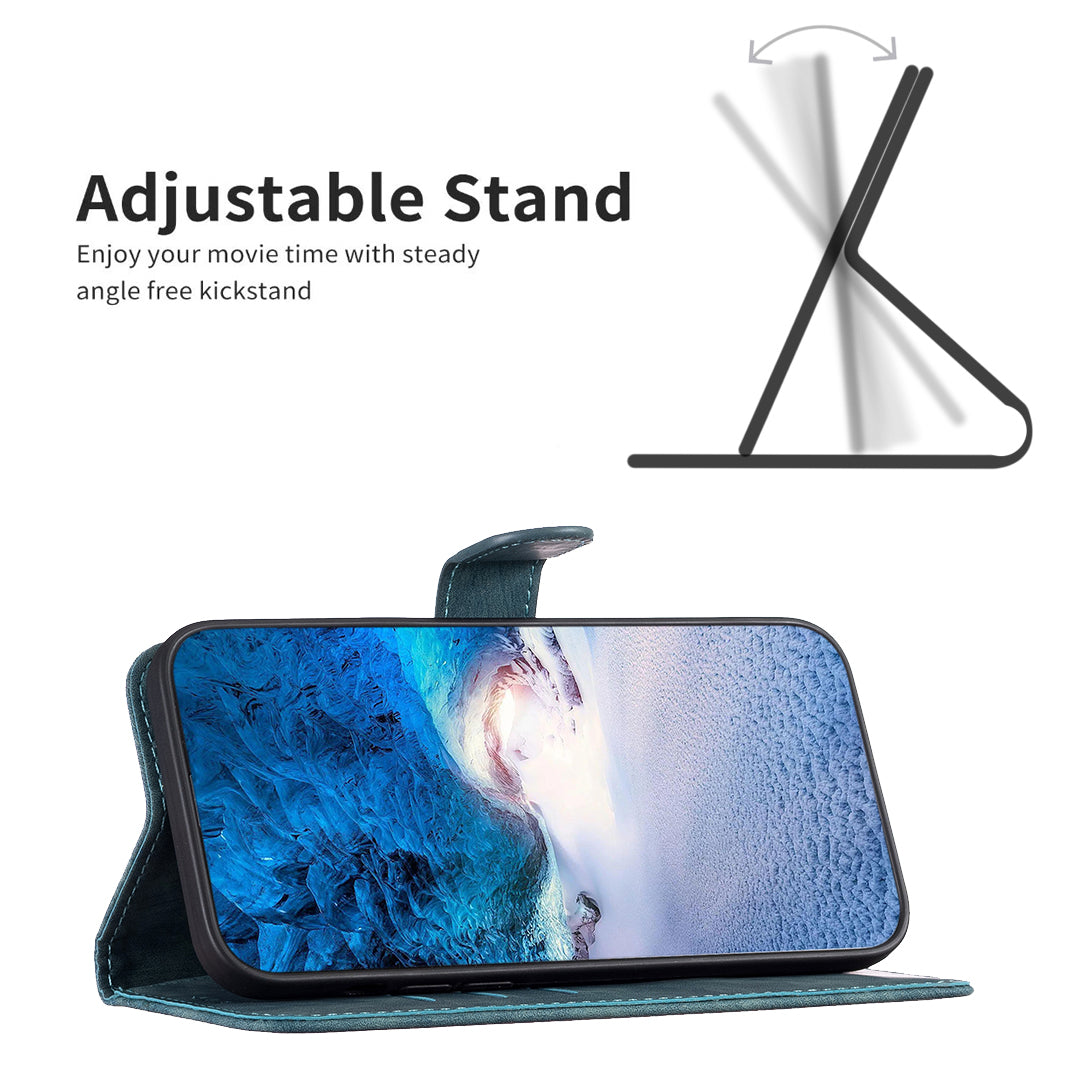 Uniqkart for iPhone 15 Pro Mobile Phone Stand Case Wallet Imprinted Rhombus PU Leather Anti-drop Phone Cover - Green