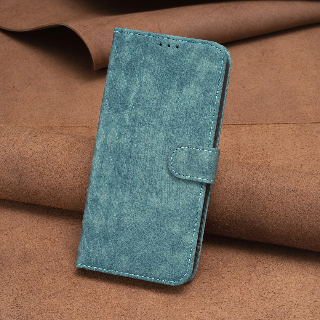 Uniqkart for iPhone 15 Pro Mobile Phone Stand Case Wallet Imprinted Rhombus PU Leather Anti-drop Phone Cover - Green