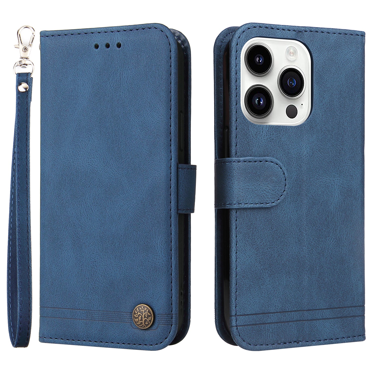 Uniqkart for iPhone 15 Pro Max Wallet Skin-touch PU Leather Case Cell Phone Cover Imprinted Lines Stand Shell - Blue