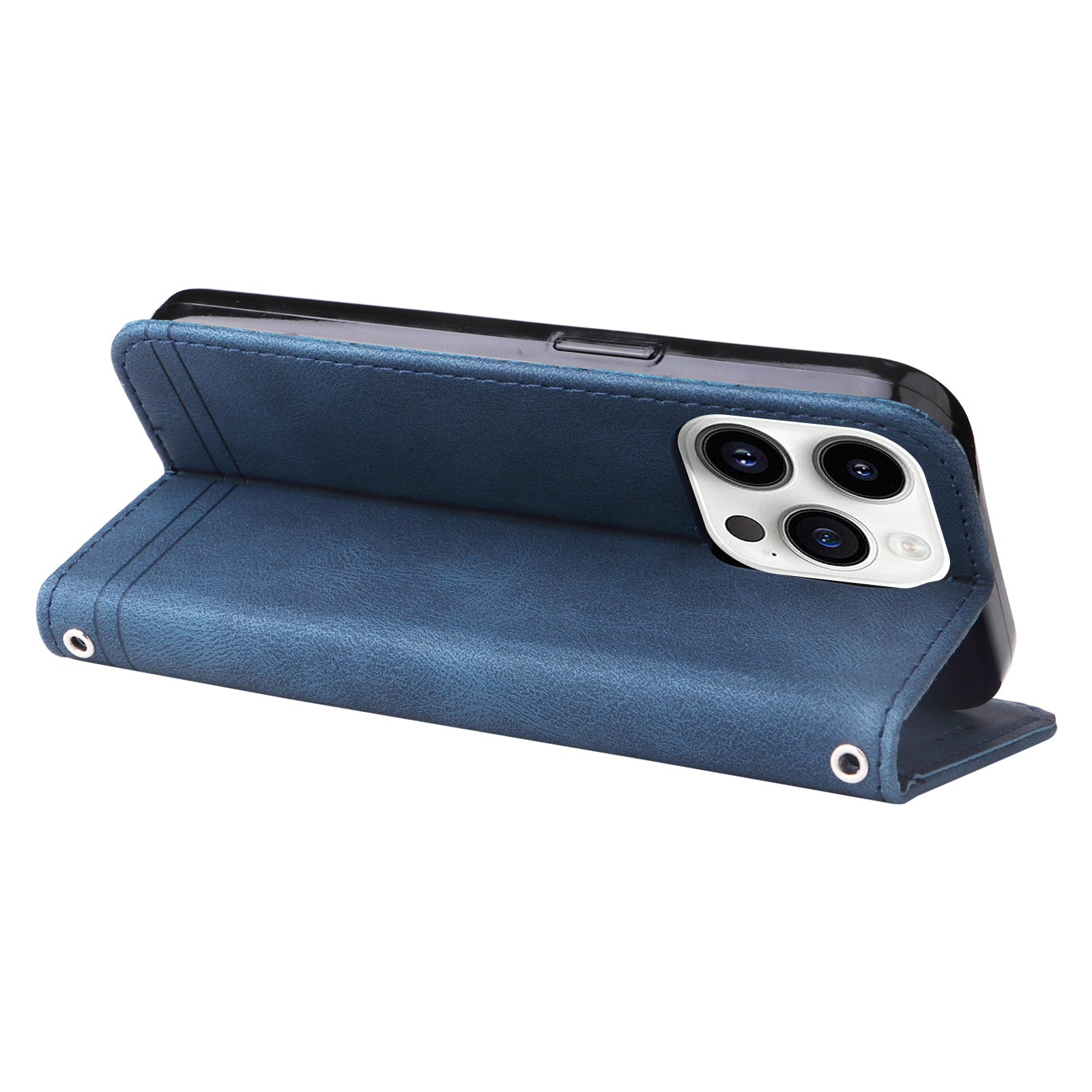 Uniqkart for iPhone 15 Pro Max Wallet Skin-touch PU Leather Case Cell Phone Cover Imprinted Lines Stand Shell - Blue