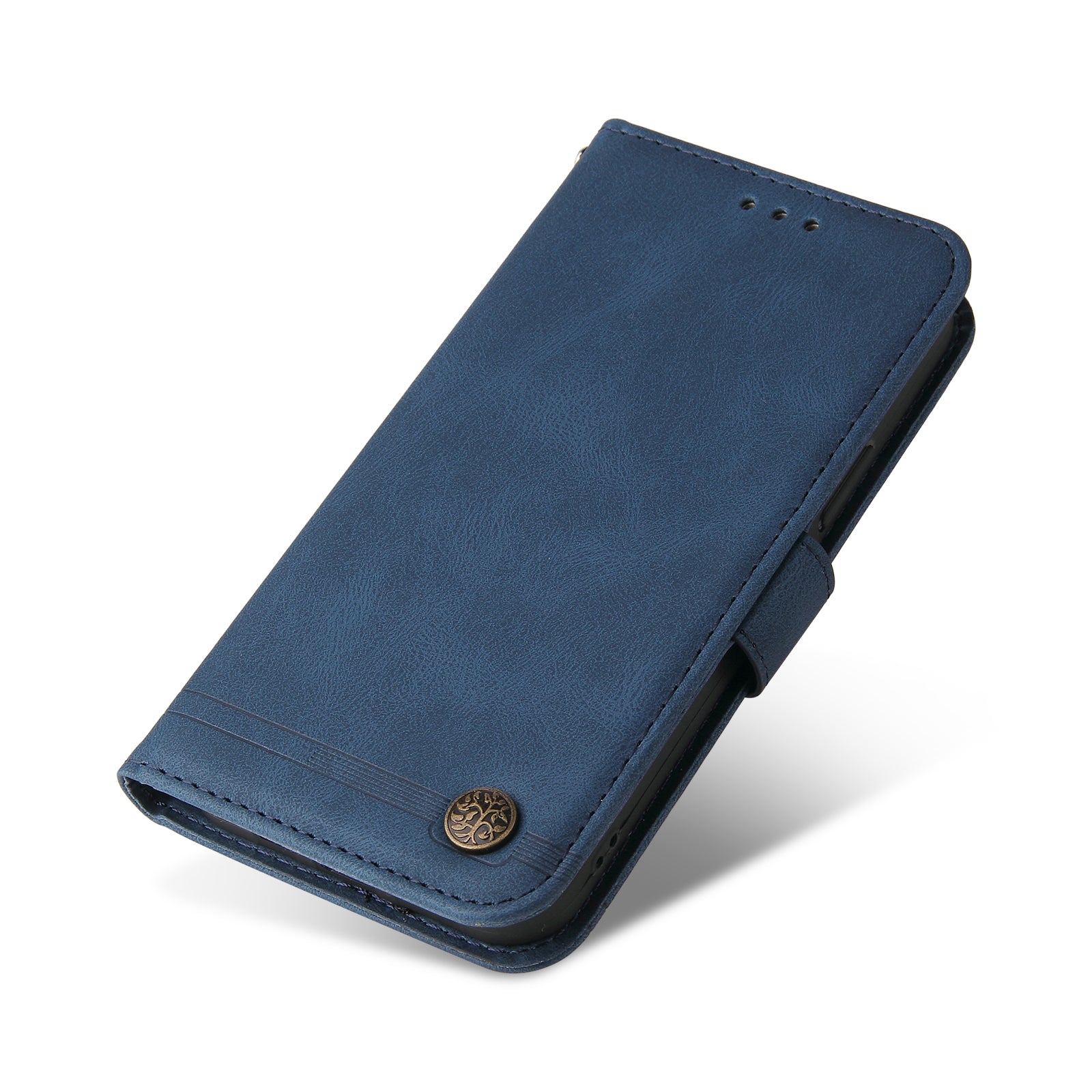 Uniqkart for iPhone 15 Pro Max Wallet Skin-touch PU Leather Case Cell Phone Cover Imprinted Lines Stand Shell - Blue