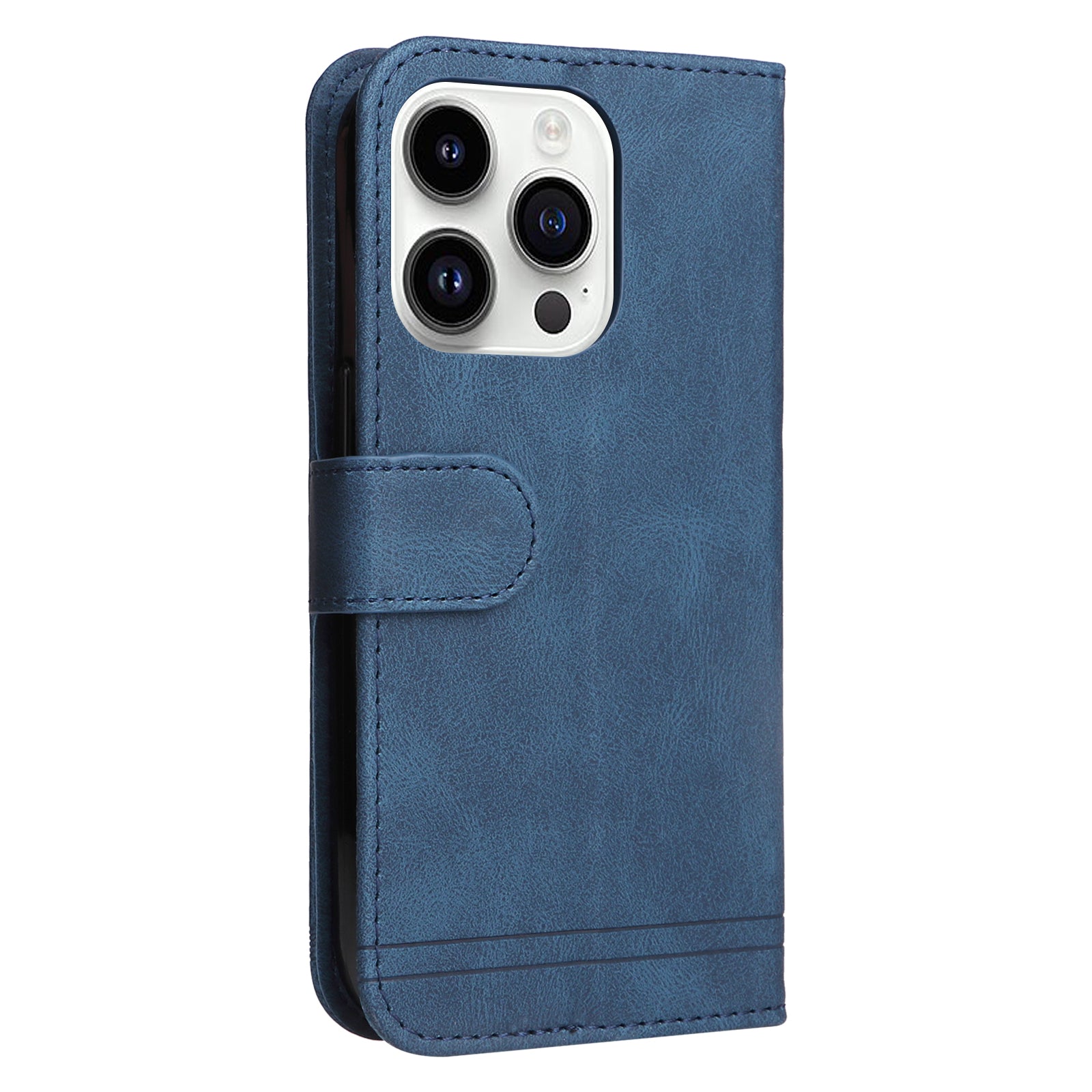 Uniqkart for iPhone 15 Pro Max Wallet Skin-touch PU Leather Case Cell Phone Cover Imprinted Lines Stand Shell - Blue
