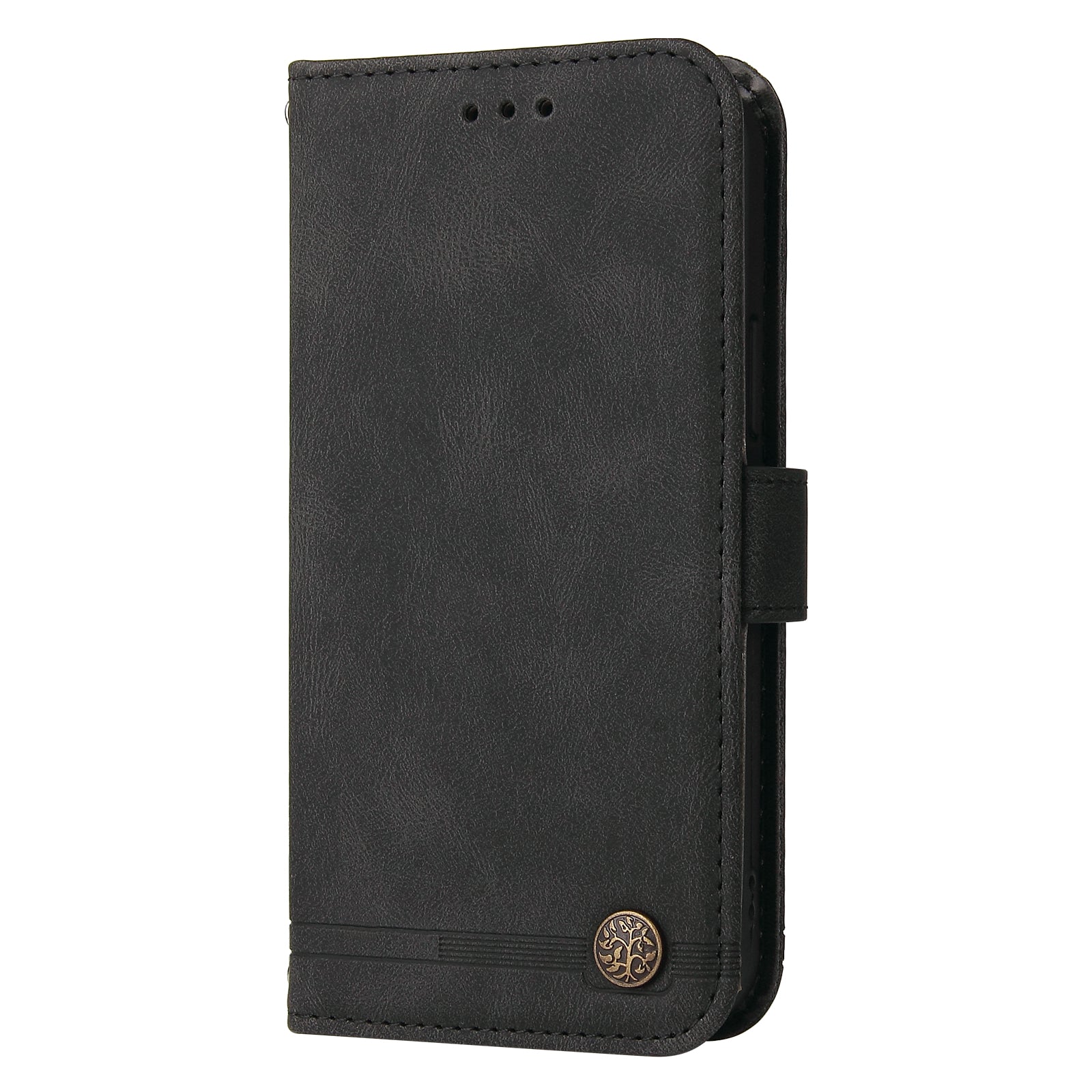 Uniqkart for iPhone 15 Plus Imprinted Lines  Cell Phone Cover Stand Wallet Skin-touch PU Leather Case Shell - Black