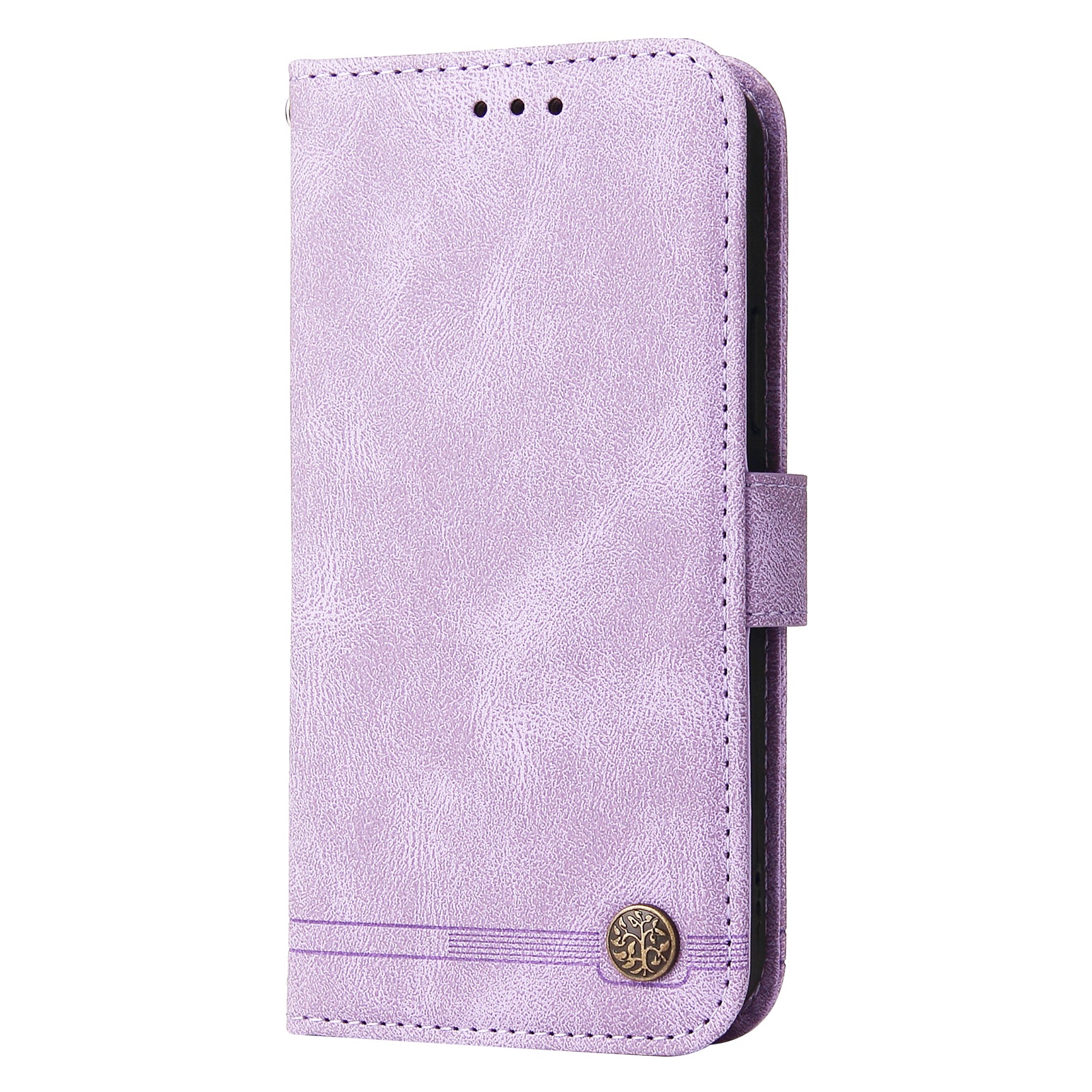 Skin-touch PU Leather Case for iPhone 15 , Cell Phone Cover Imprinted Lines Stand Wallet - Purple