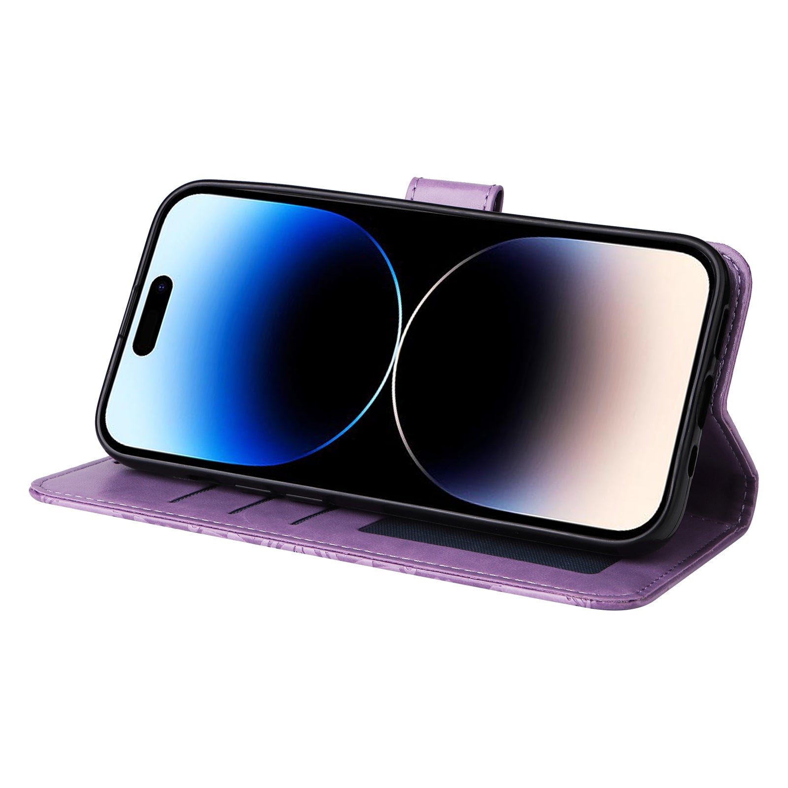 Uniqkart for iPhone 15 Pro Wallet Phone Case Shockproof Sunflower Imprinted Stand PU Leather Cover - Purple