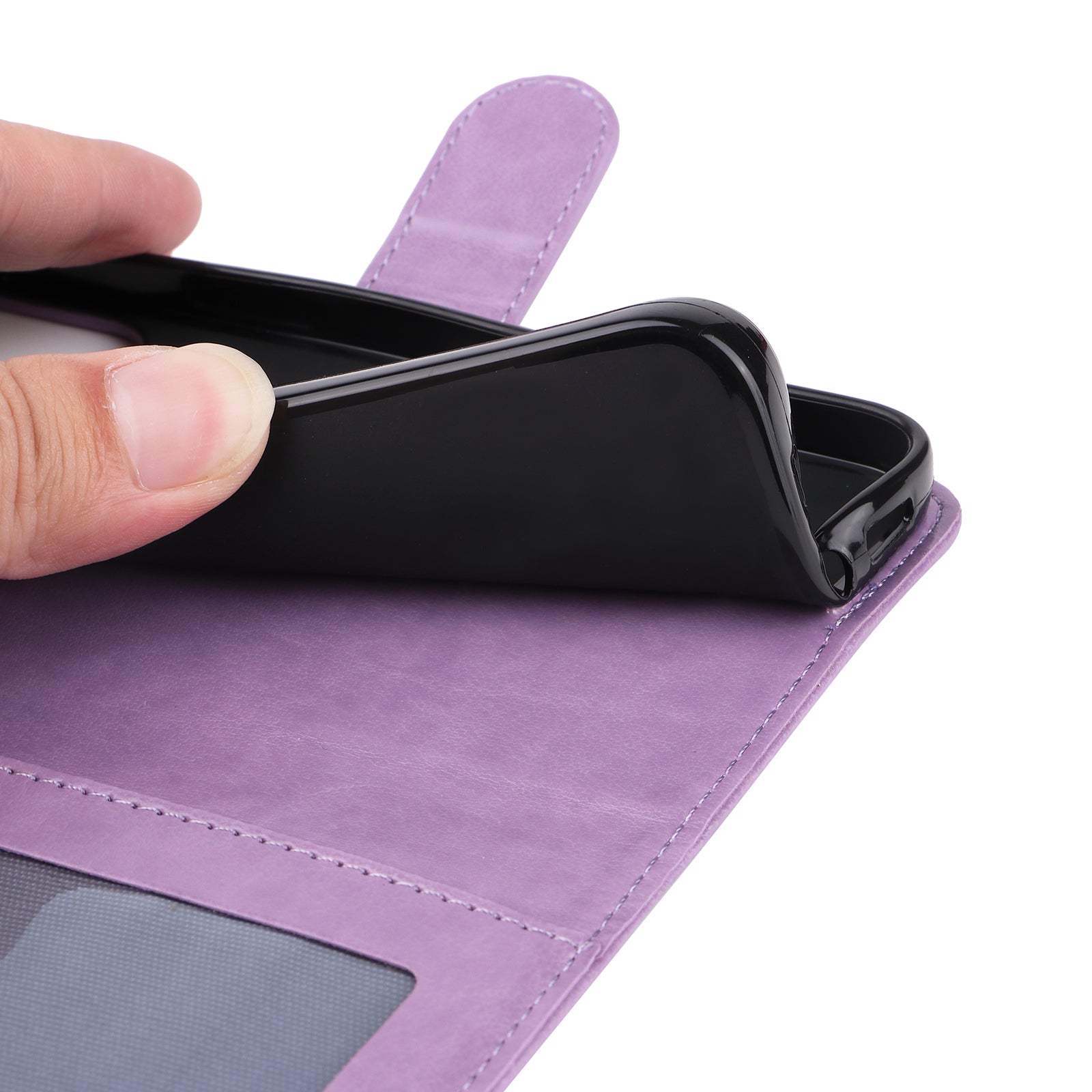 Uniqkart for iPhone 15 Pro Wallet Phone Case Shockproof Sunflower Imprinted Stand PU Leather Cover - Purple