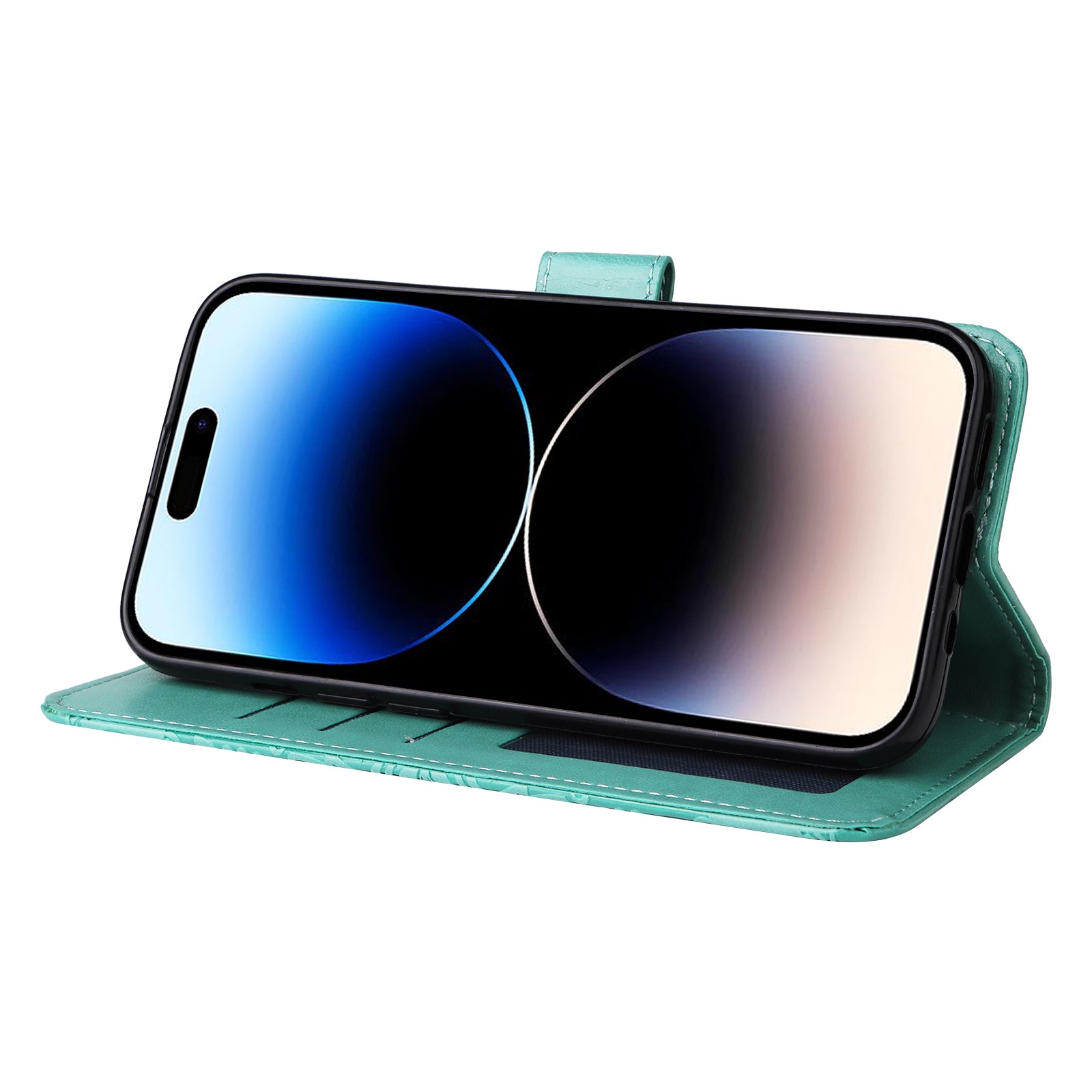 Uniqkart for iPhone 15 Pro Wallet Phone Case Shockproof Sunflower Imprinted Stand PU Leather Cover - Green