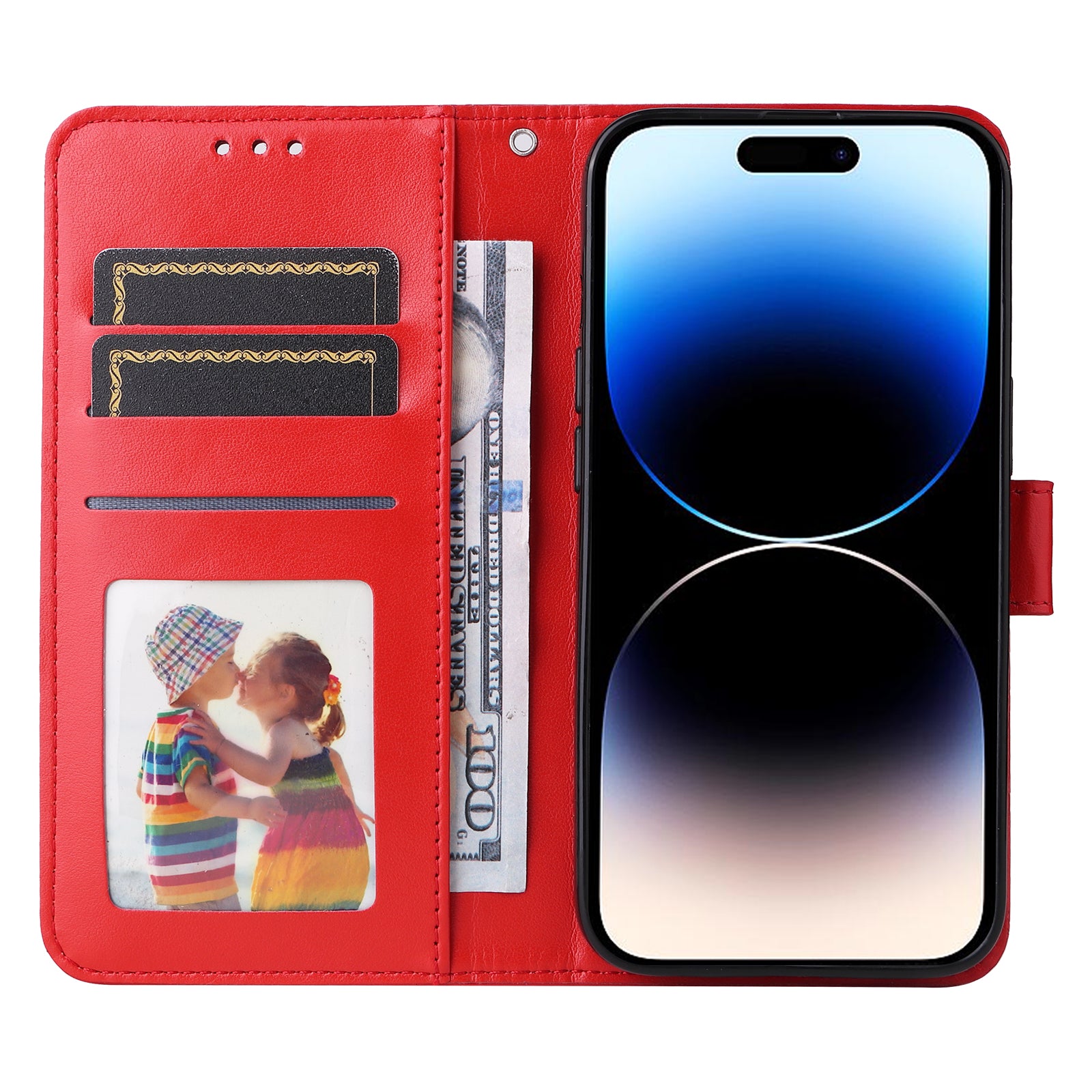 Uniqkart for iPhone 15 Pro Wallet Phone Case Shockproof Sunflower Imprinted Stand PU Leather Cover - Red