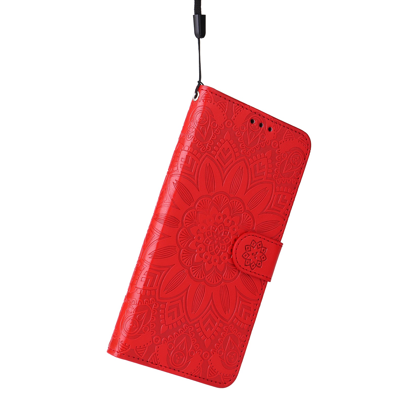 Uniqkart for iPhone 15 Pro Wallet Phone Case Shockproof Sunflower Imprinted Stand PU Leather Cover - Red