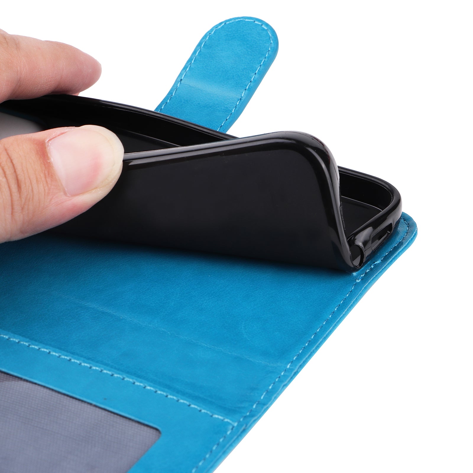 Uniqkart for iPhone 15 Imprinted Sunflower Stand PU Leather Cover Anti-Scratch Wallet Smartphone Case - Blue